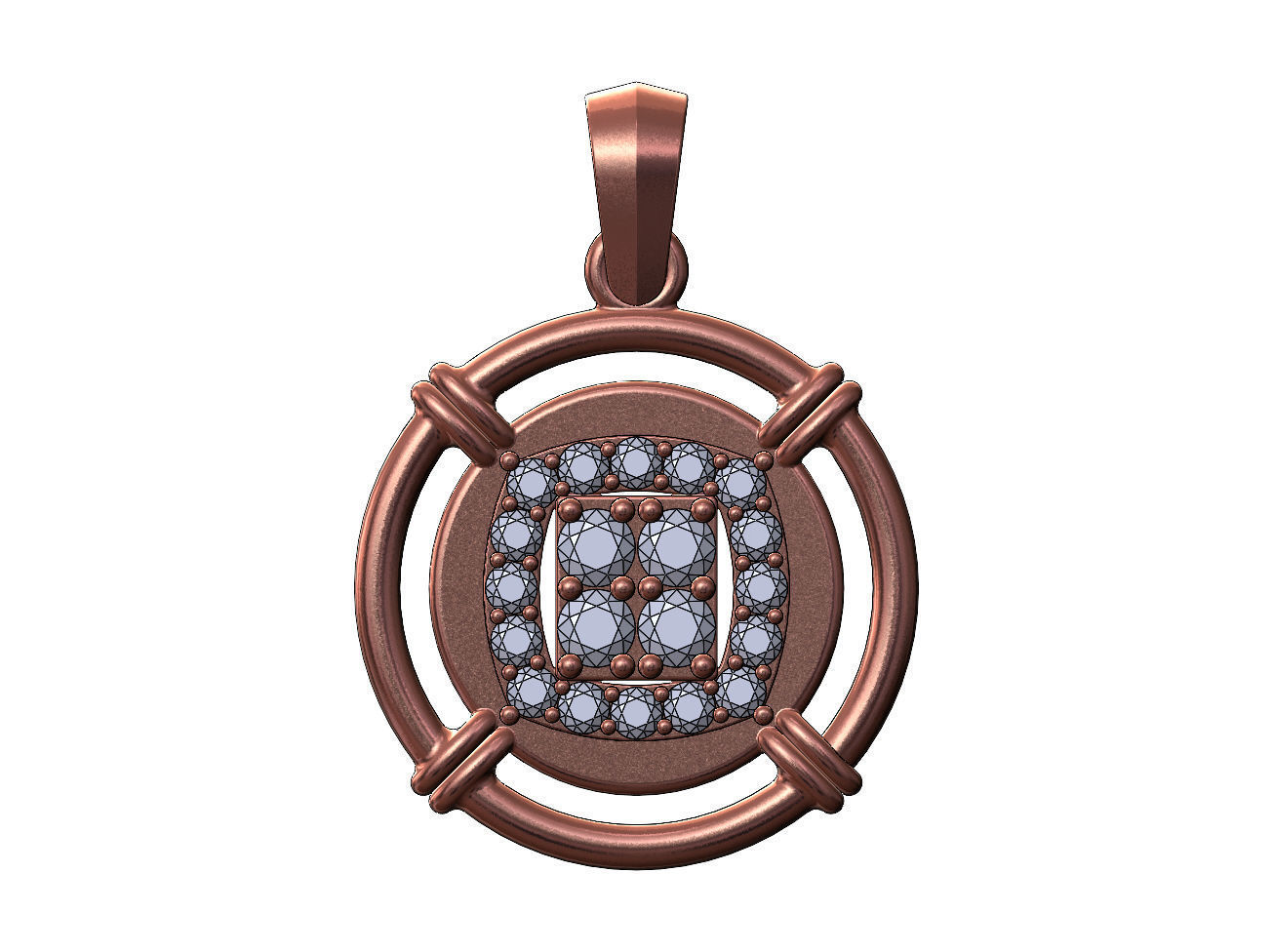 Diamond square cluster linked wire halo coin pendant with bail 3D print model_11