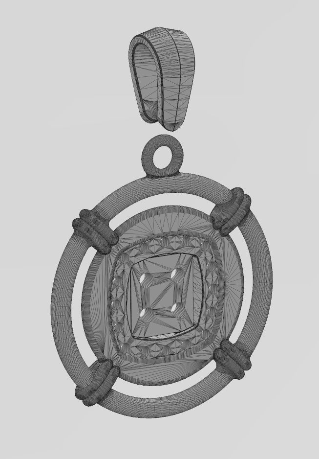 Diamond square cluster linked wire halo coin pendant with bail 3D print model_15