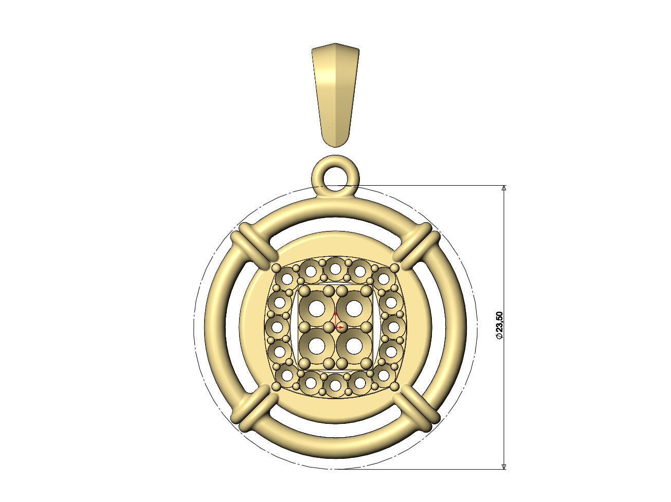 Diamond square cluster linked wire halo coin pendant with bail 3D print model_6