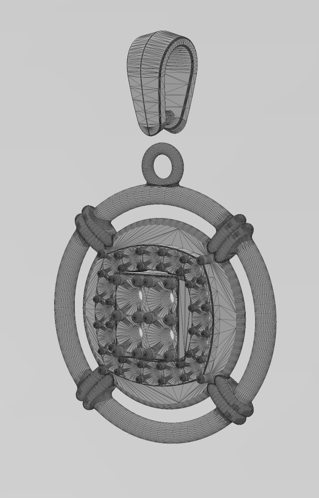 Diamond square cluster linked wire halo coin pendant with bail 3D print model_14