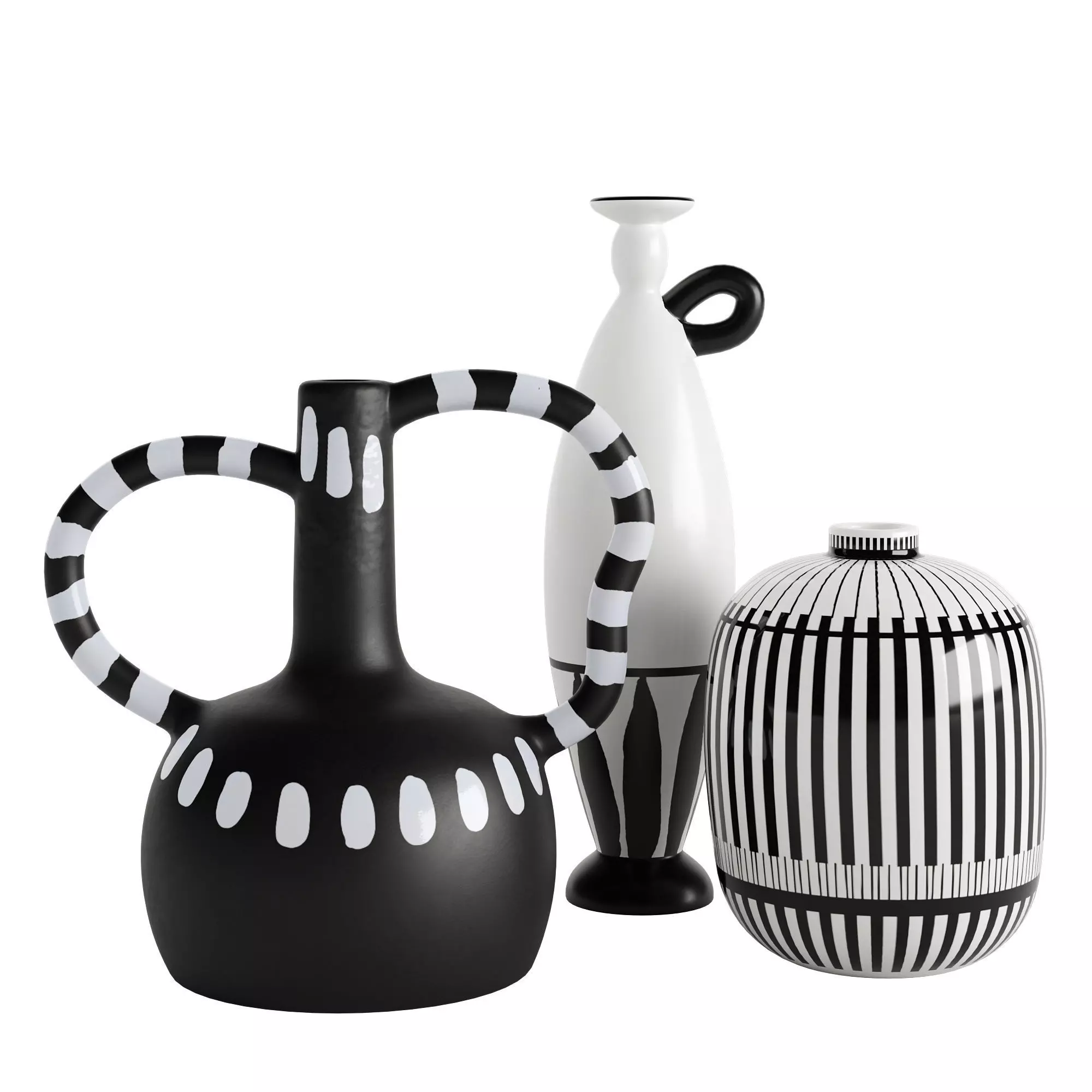 Celvin Black and White Stripe Abstract Resin Vase Collection 3D model_0