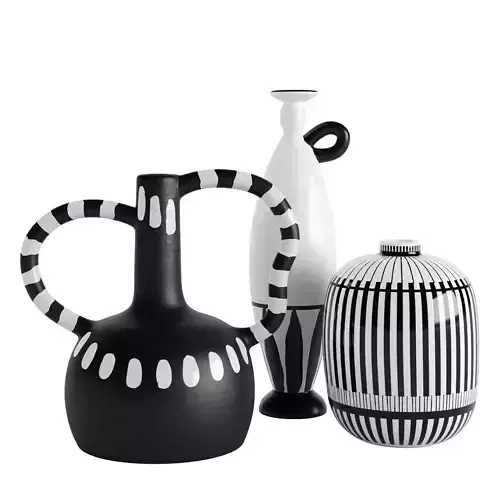 Celvin Black and White Stripe Abstract Resin Vase Collection