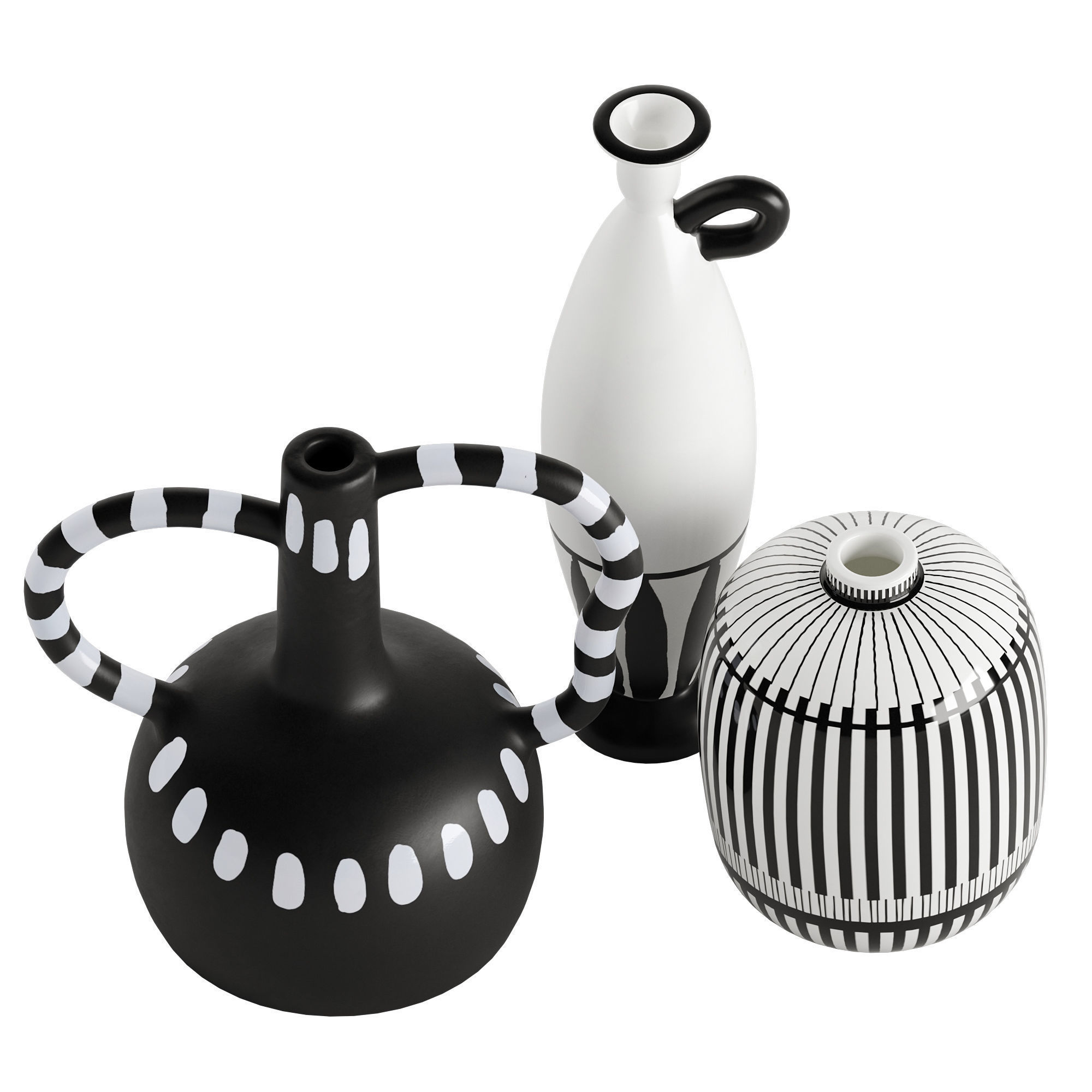 Celvin Black and White Stripe Abstract Resin Vase Collection 3D model_2