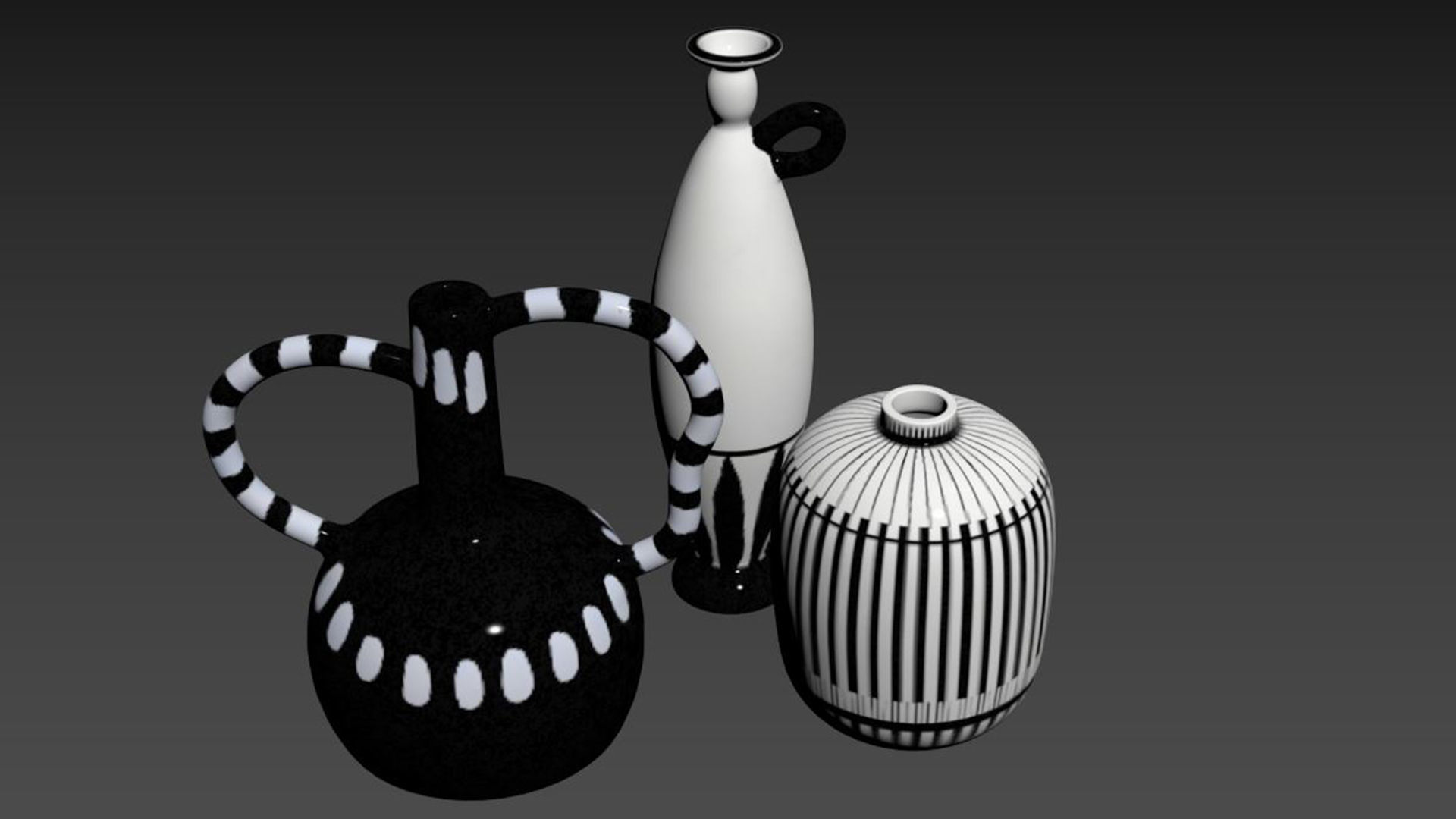 Celvin Black and White Stripe Abstract Resin Vase Collection 3D model_5