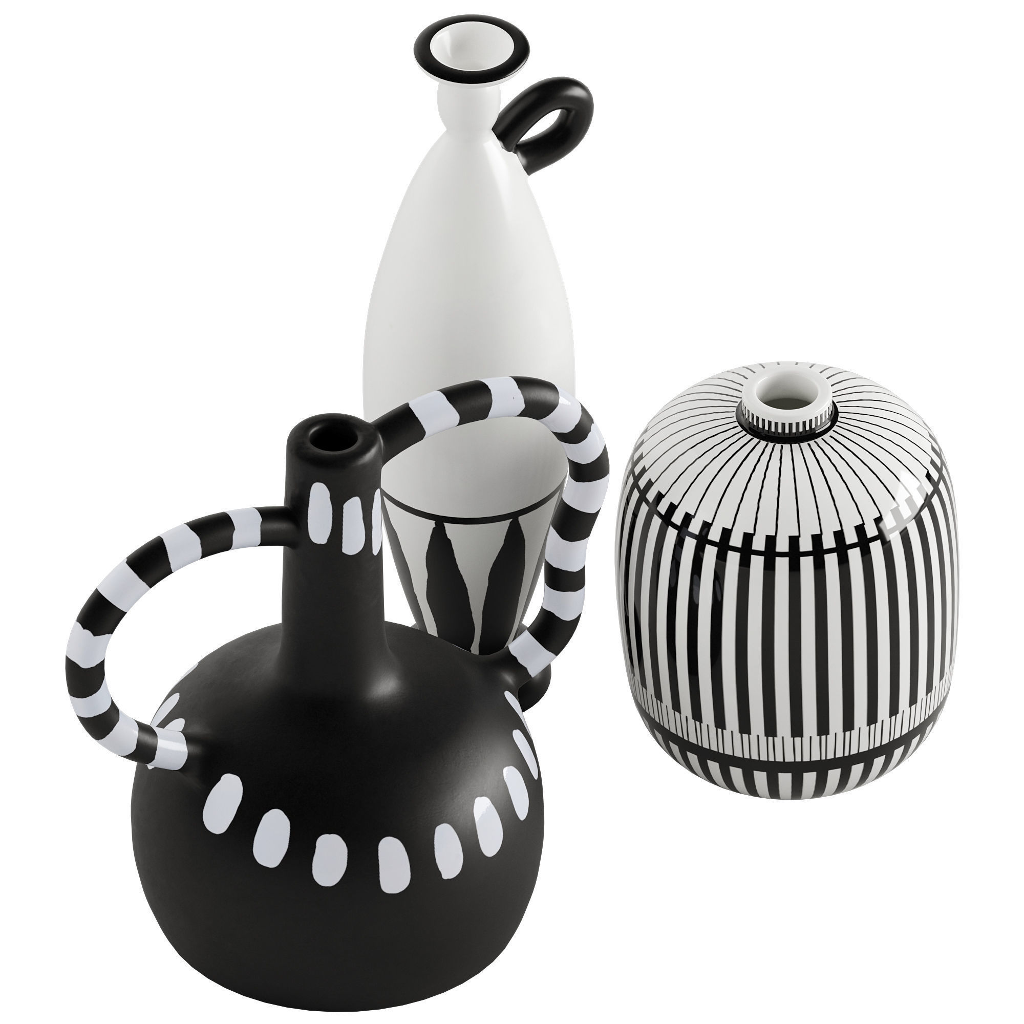 Celvin Black and White Stripe Abstract Resin Vase Collection 3D model_1