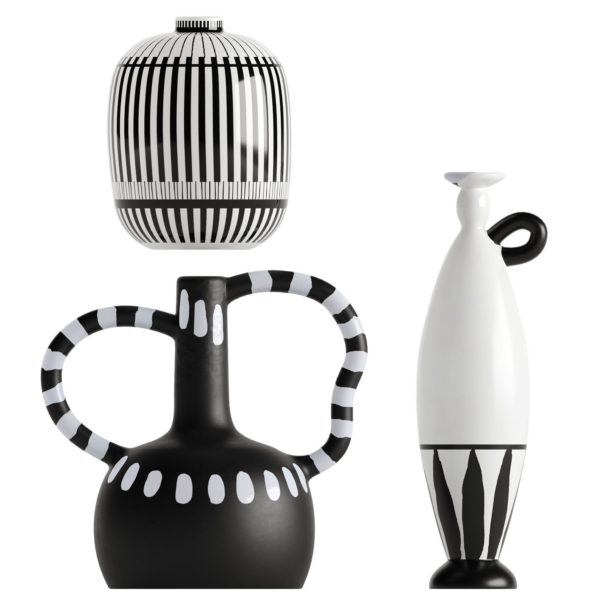 Celvin Black and White Stripe Abstract Resin Vase Collection 3D model_3