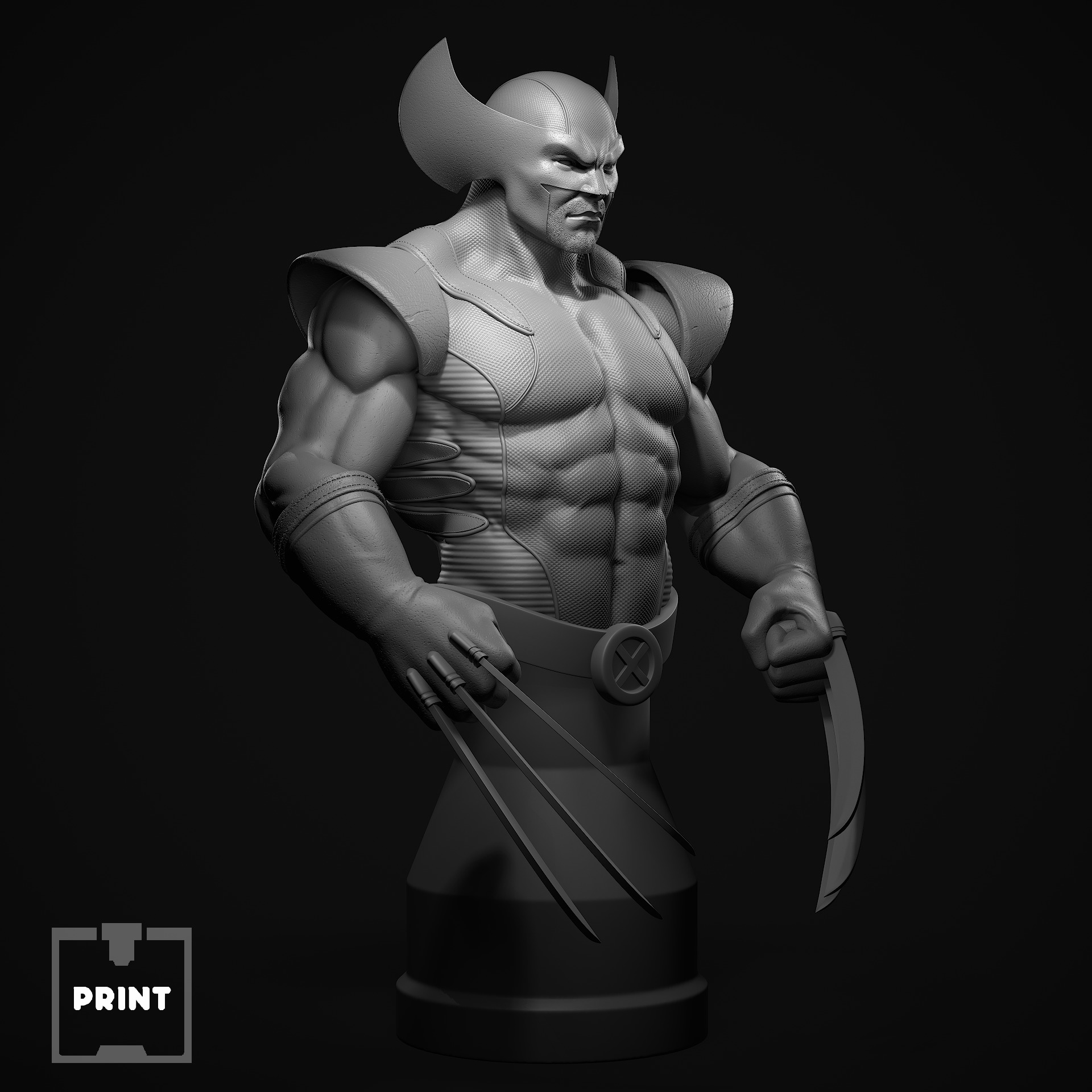 Wolverine Bust STL 3D print model_4