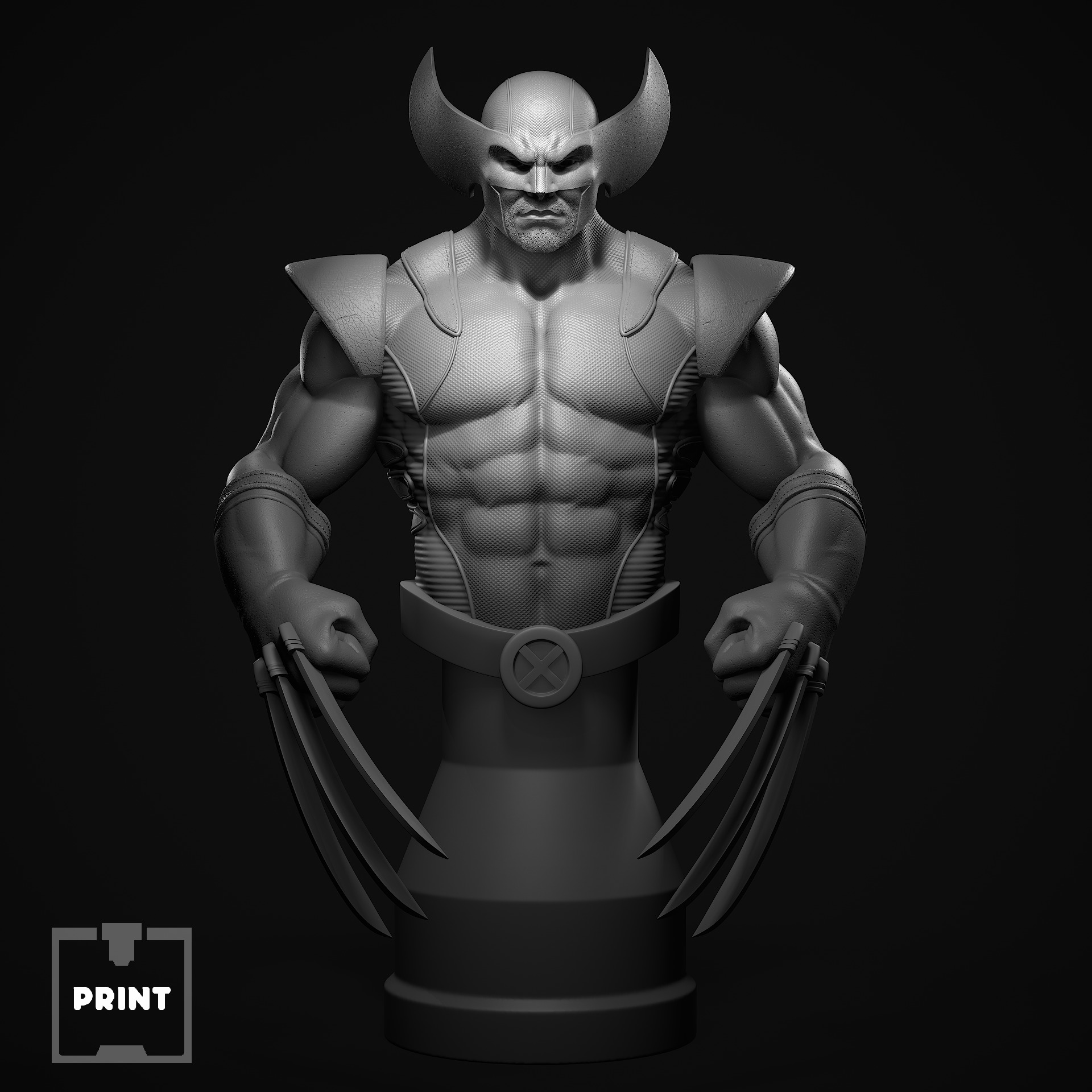 Wolverine Bust STL 3D print model_3