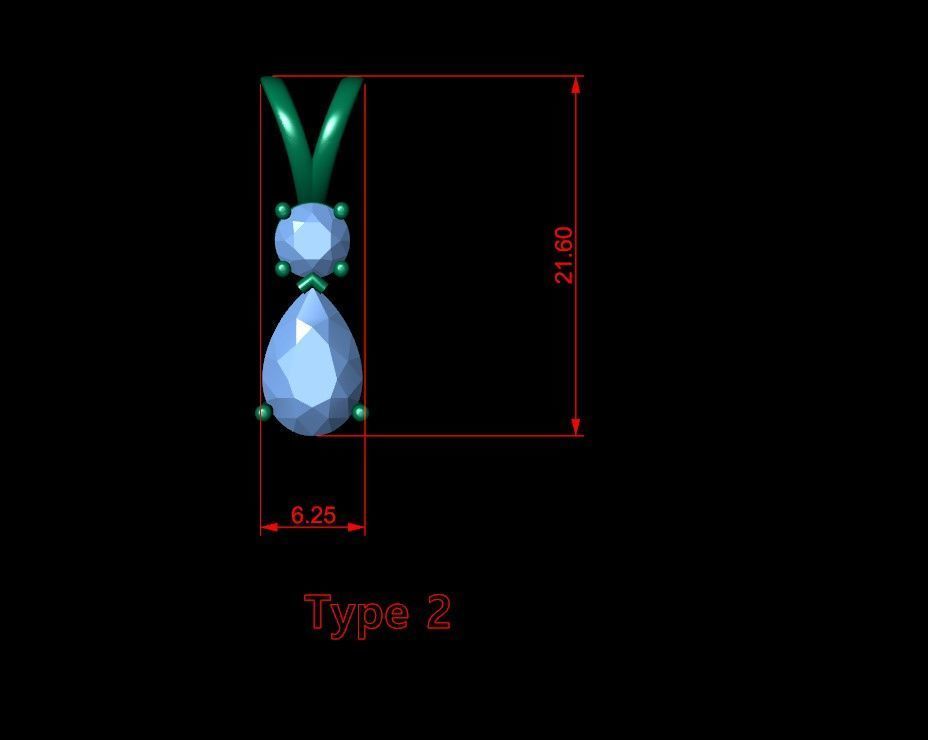 TearDrop with Round Solitaire Pendant  3D print model_9