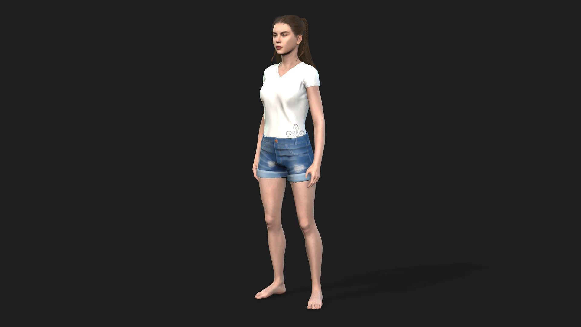 Beautiful 3D girl character fully rigged and game ready 3D model_9
