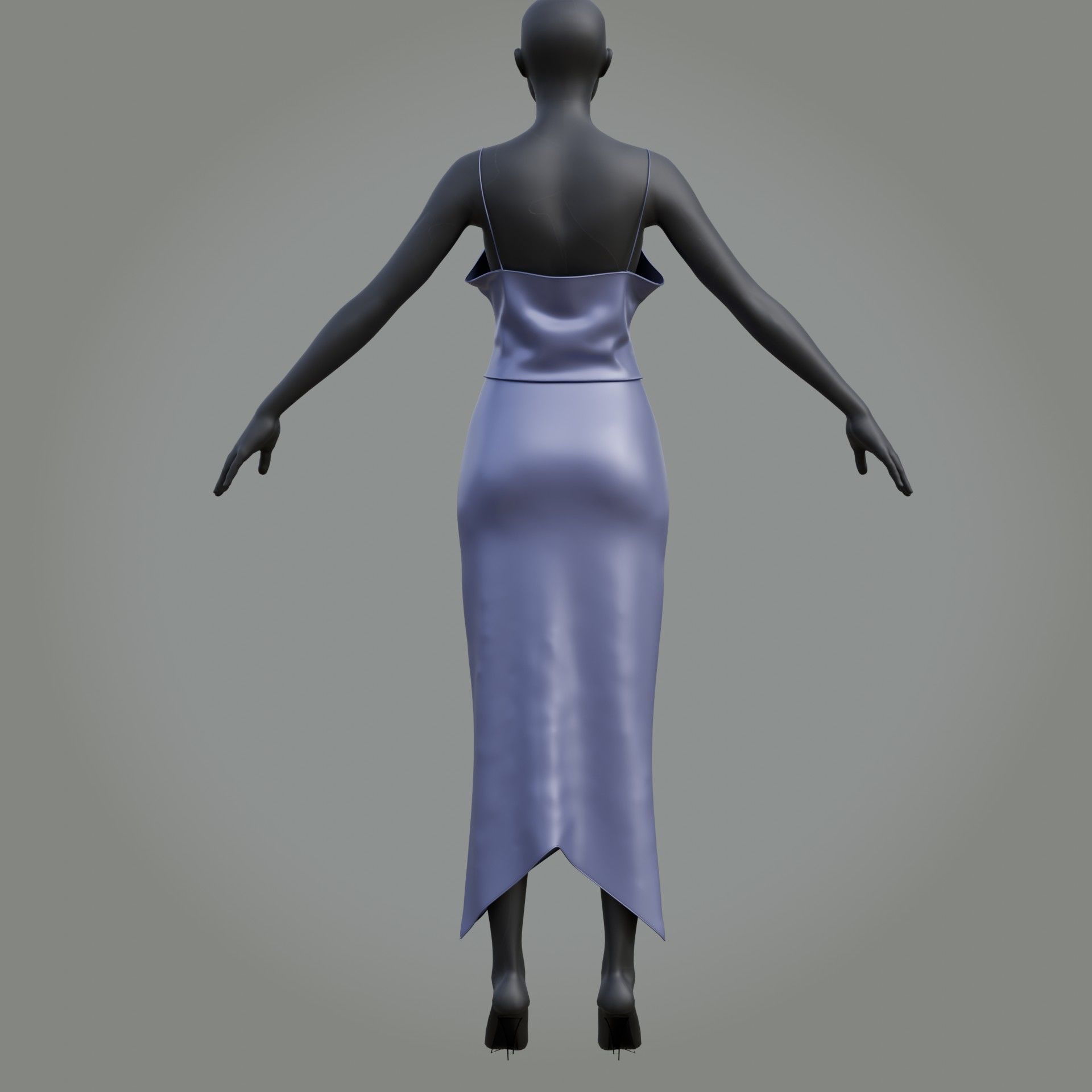 3D Female outfit - 2Piece Silk dress  Low-poly 3D model_32