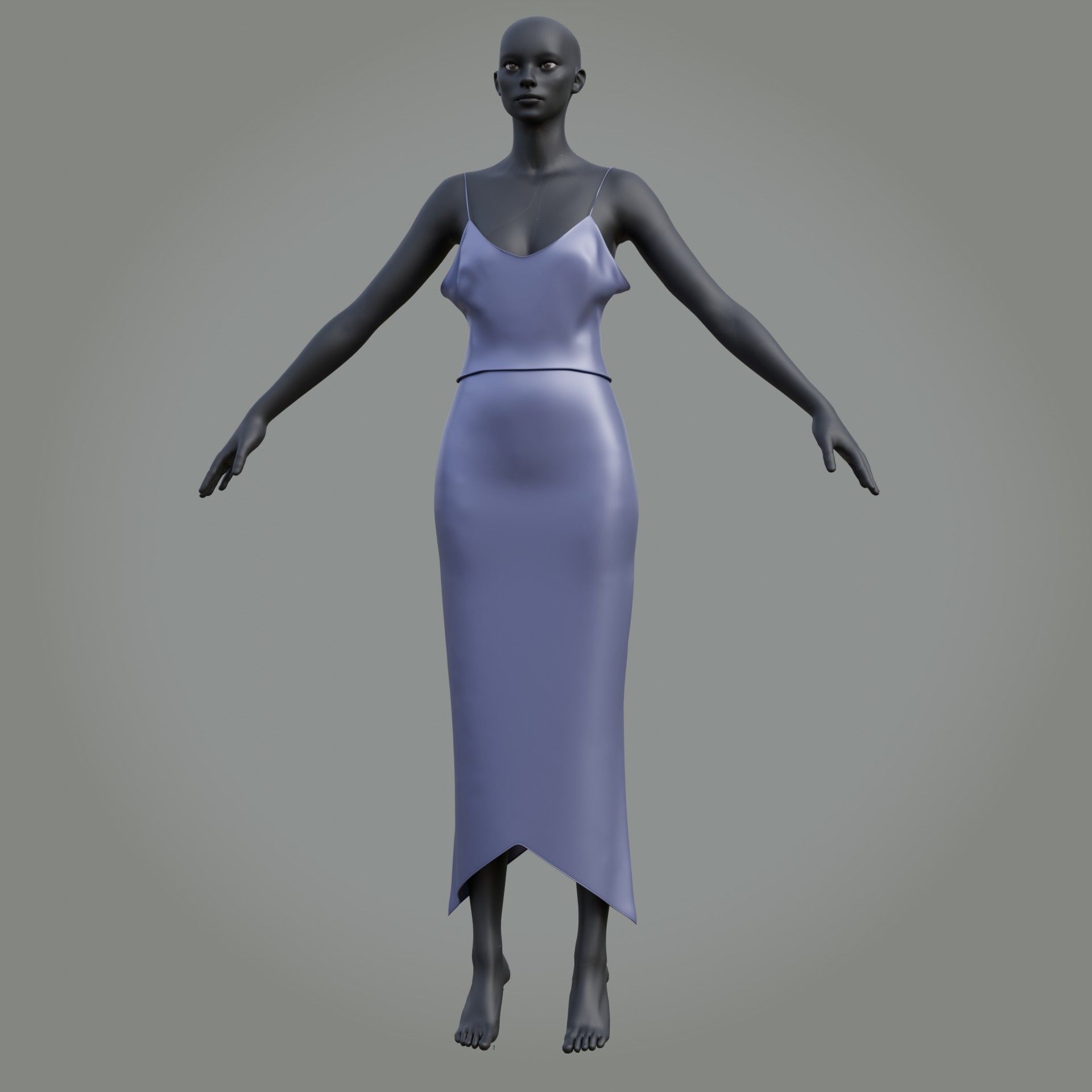 3D Female outfit - 2Piece Silk dress  Low-poly 3D model_40