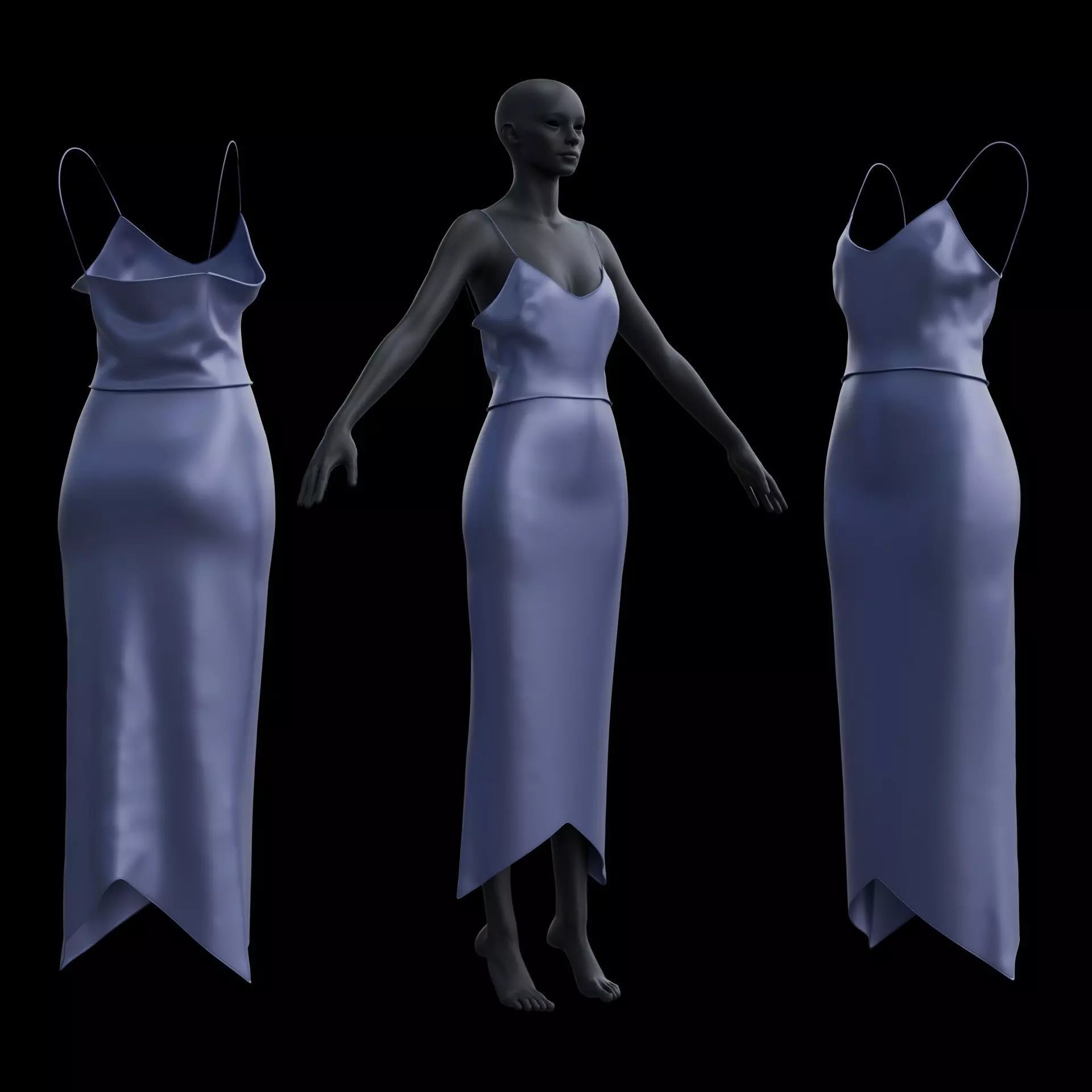 3D Female outfit - 2Piece Silk dress  Low-poly 3D model_0