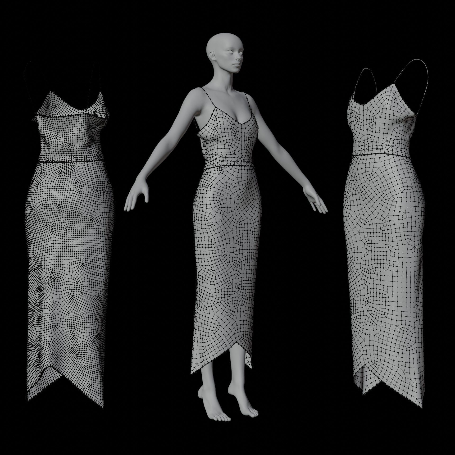 3D Female outfit - 2Piece Silk dress  Low-poly 3D model_21