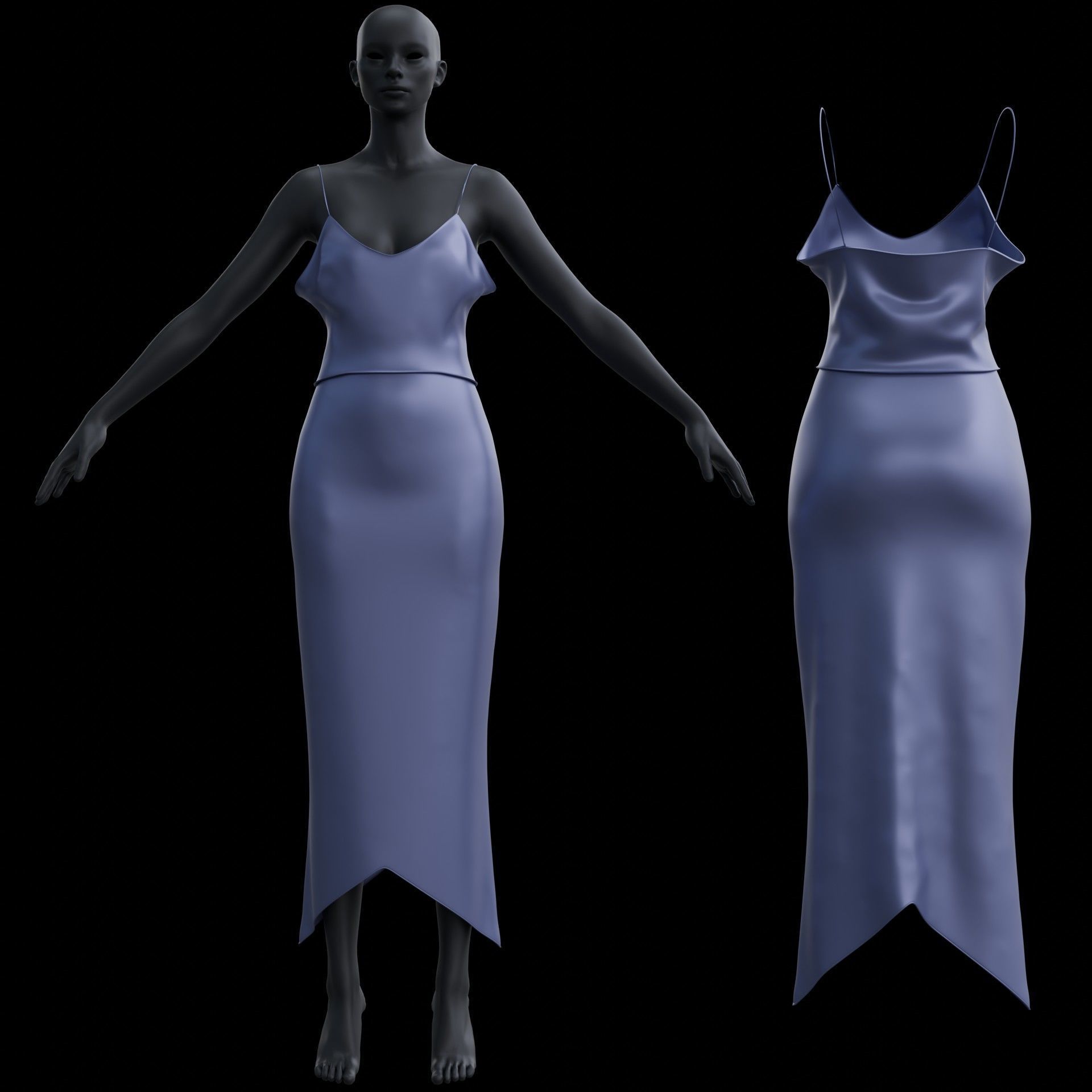 3D Female outfit - 2Piece Silk dress  Low-poly 3D model_42