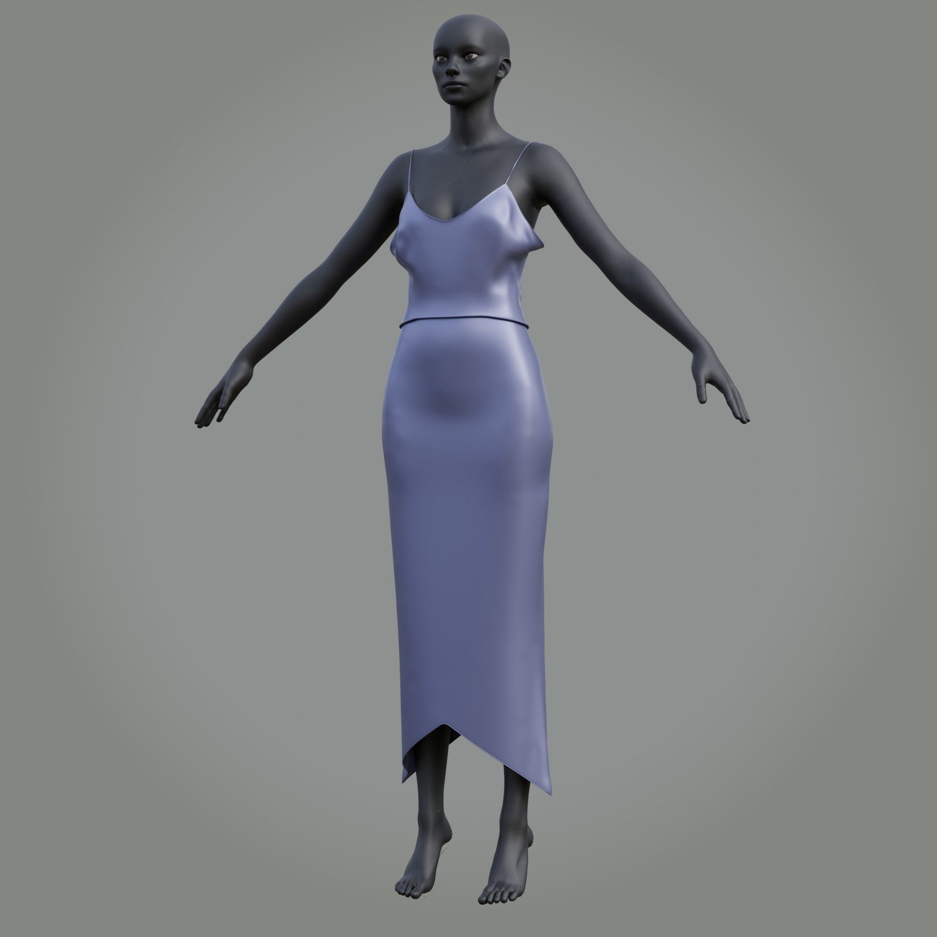 3D Female outfit - 2Piece Silk dress  Low-poly 3D model_39
