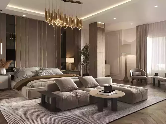 Master bedroom interior scene 3D model