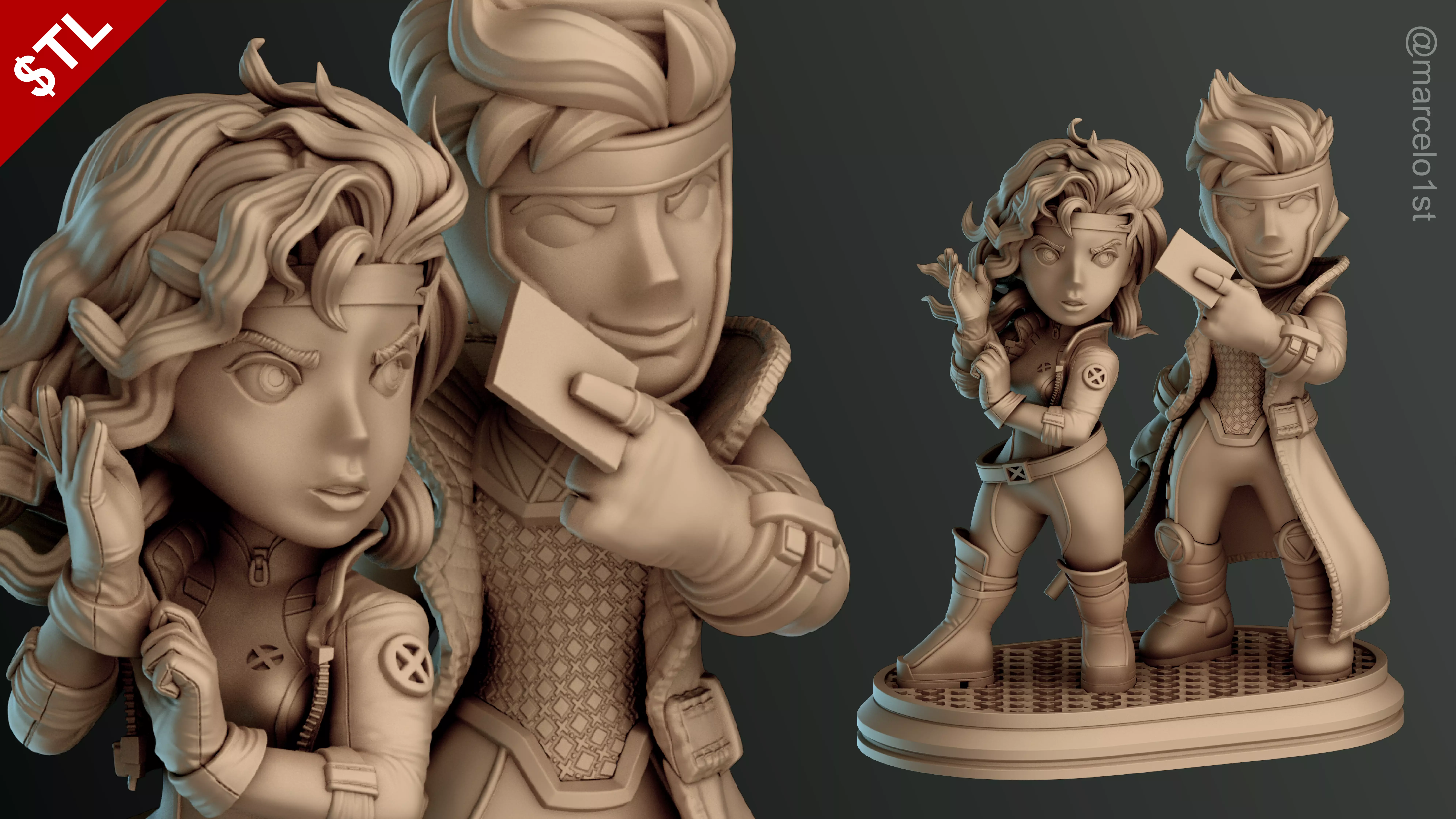 SIMPLE - Gambit and Rogue Diorama 3D print model