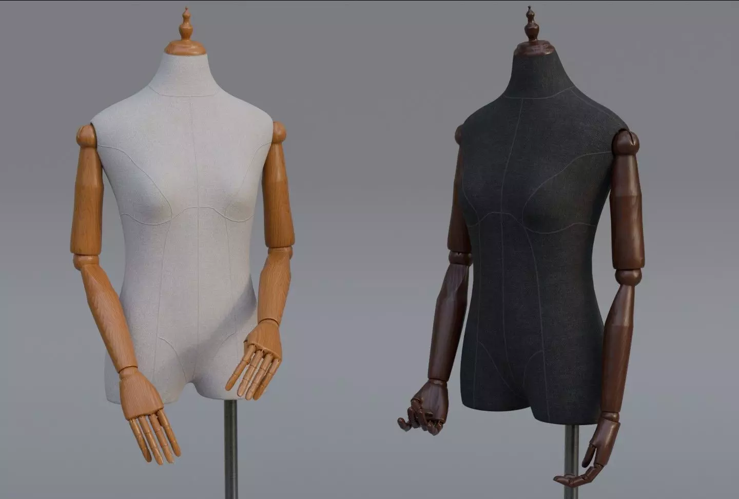 Mannequin with wooden hands 3D model_0