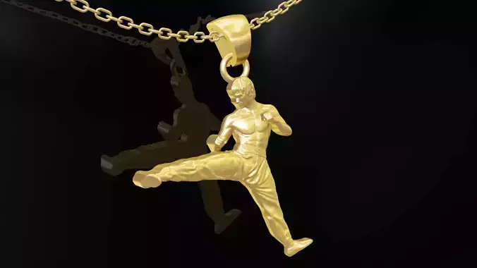 Bruce Lee Statue Sculpture pendant jewelry gold 3D print model