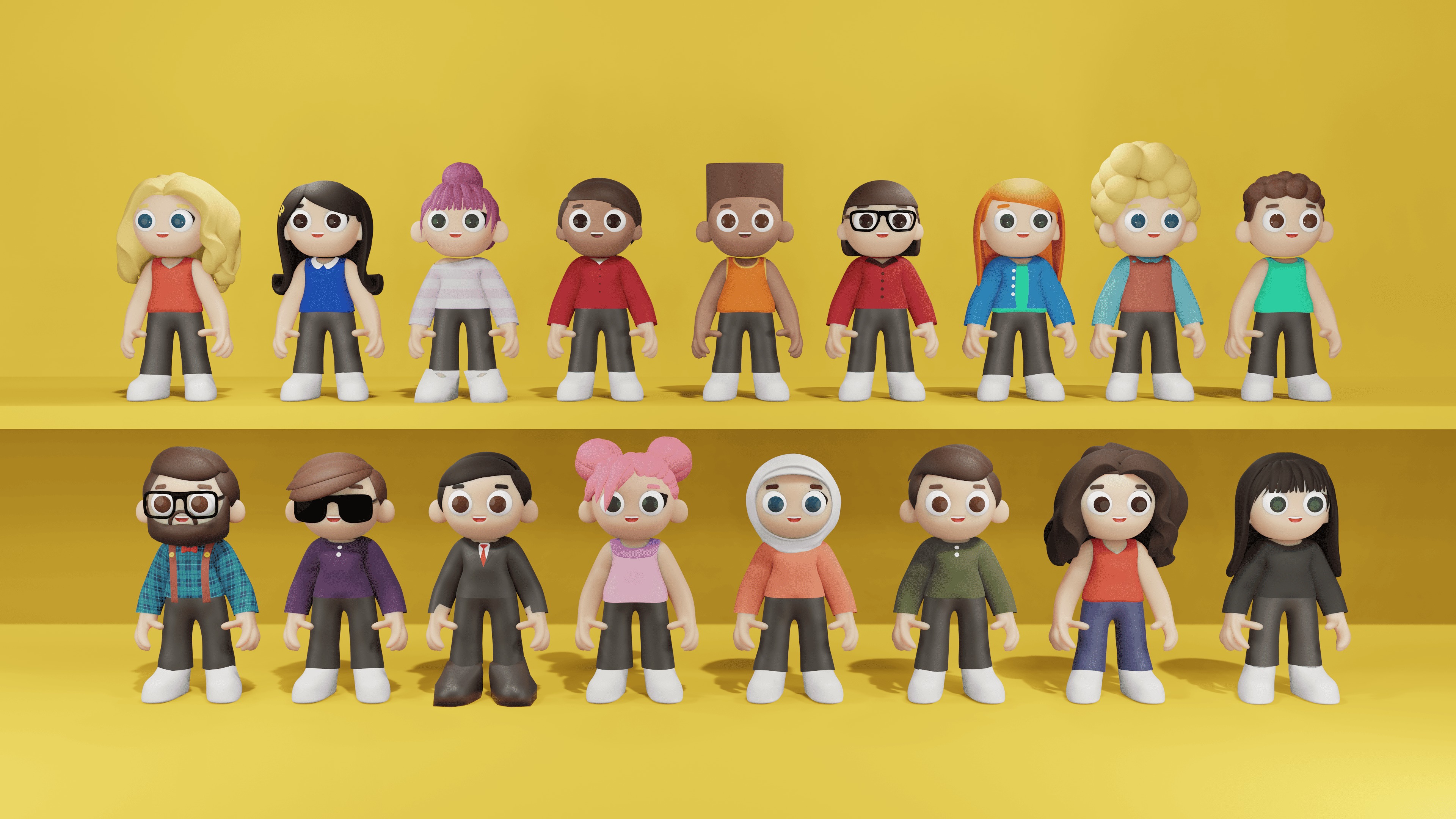 Toon Character Pack - 17 unique 3D characters Low-poly 3D model_1