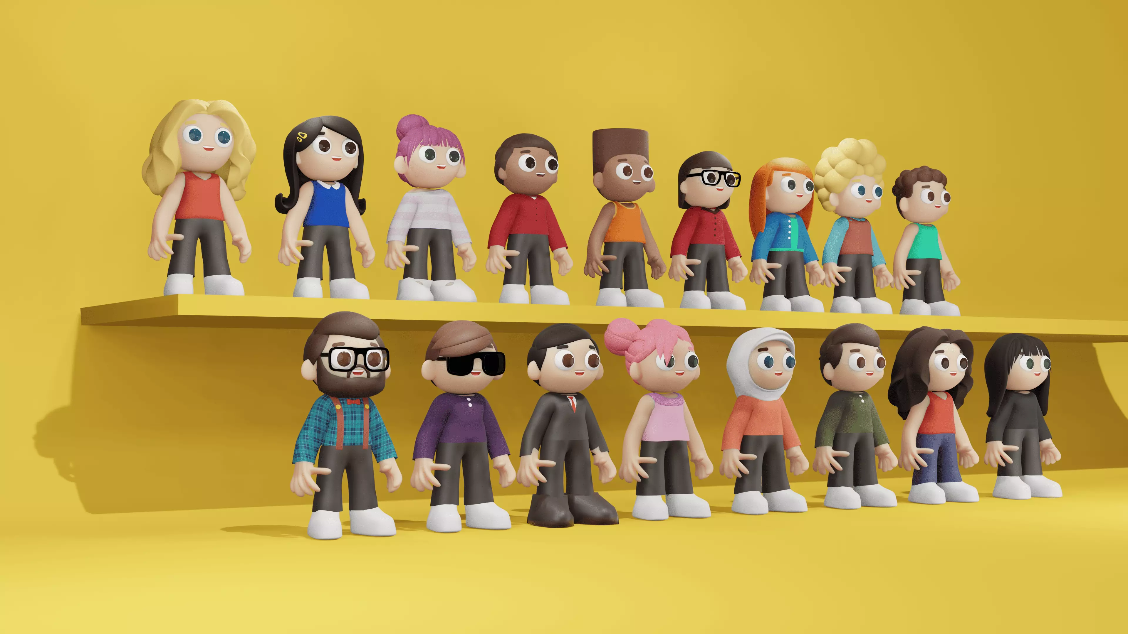 Toon Character Pack - 17 unique 3D characters Low-poly 3D model_0