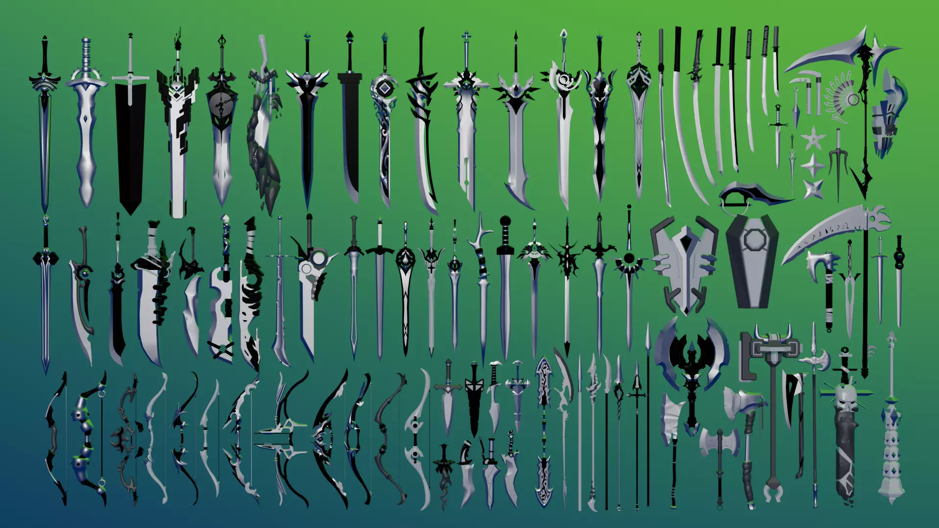 100 Fantasy Weapons Basemesh Pack V5 Low-poly 3D model