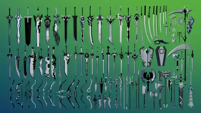 100 Fantasy Weapons Basemesh Pack V5 Low-poly 3D model