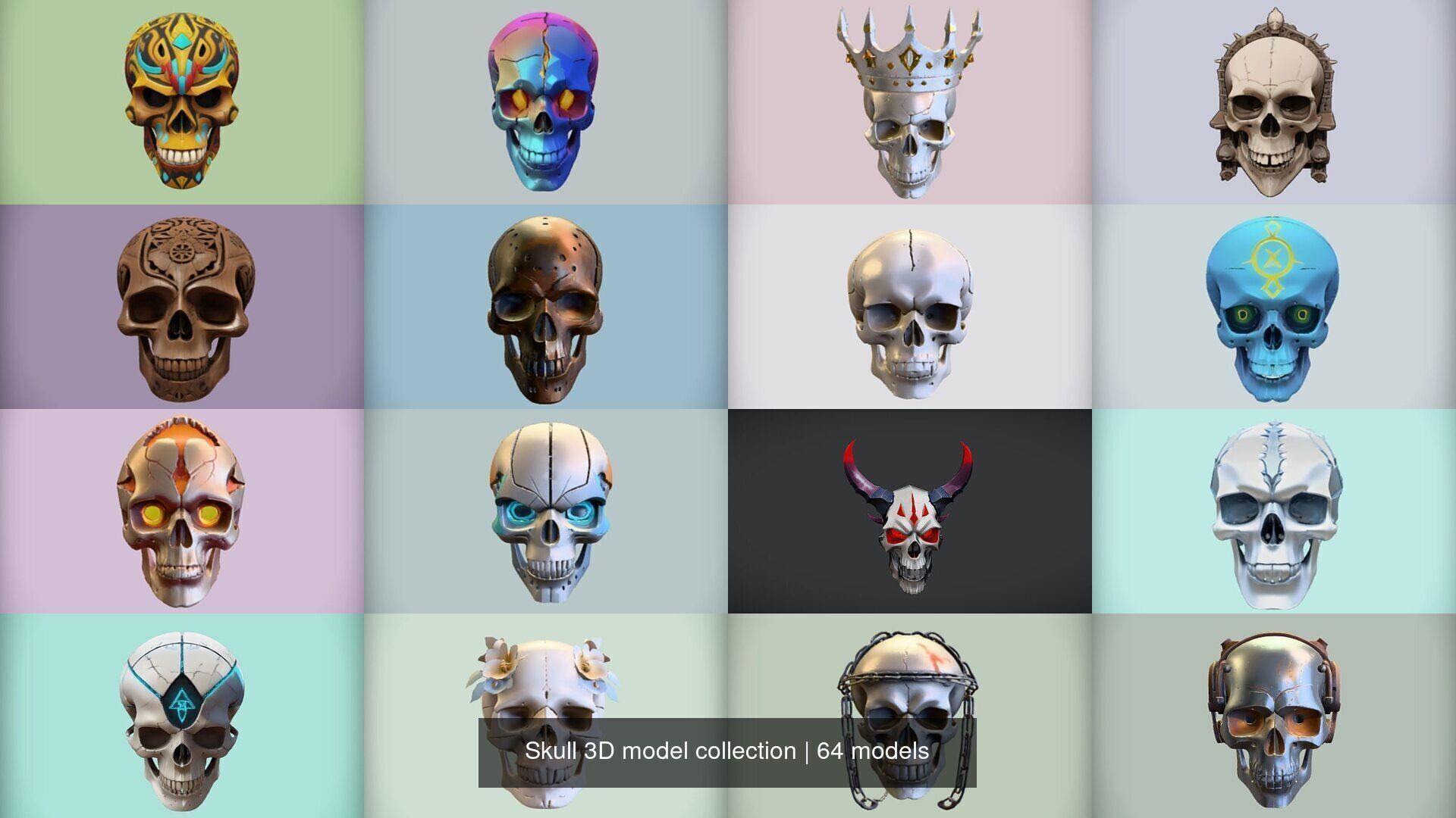 Skull 3D model collection for game ready _14