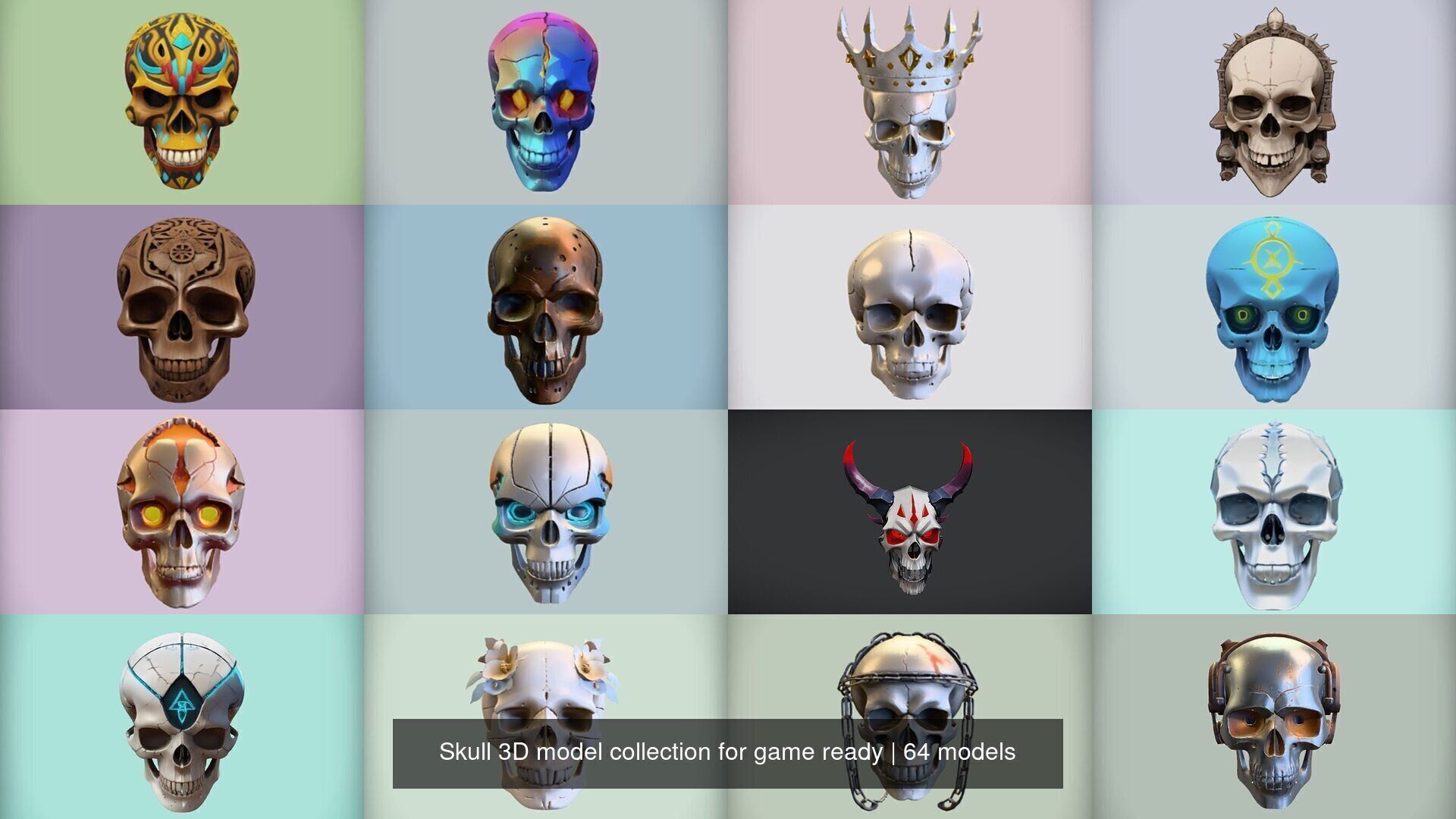 Skull 3D model collection for game ready _4