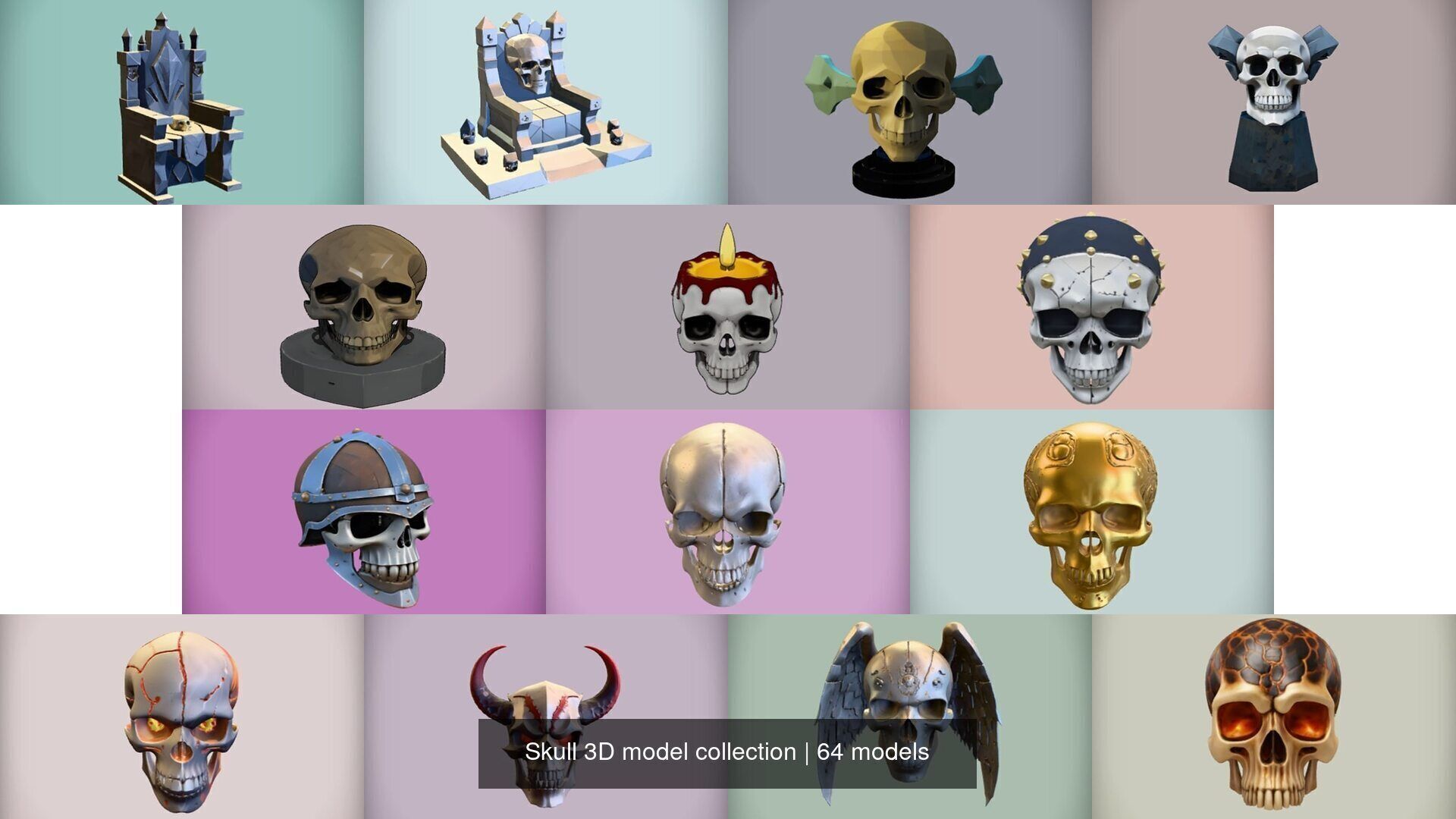 Skull 3D model collection for game ready _3