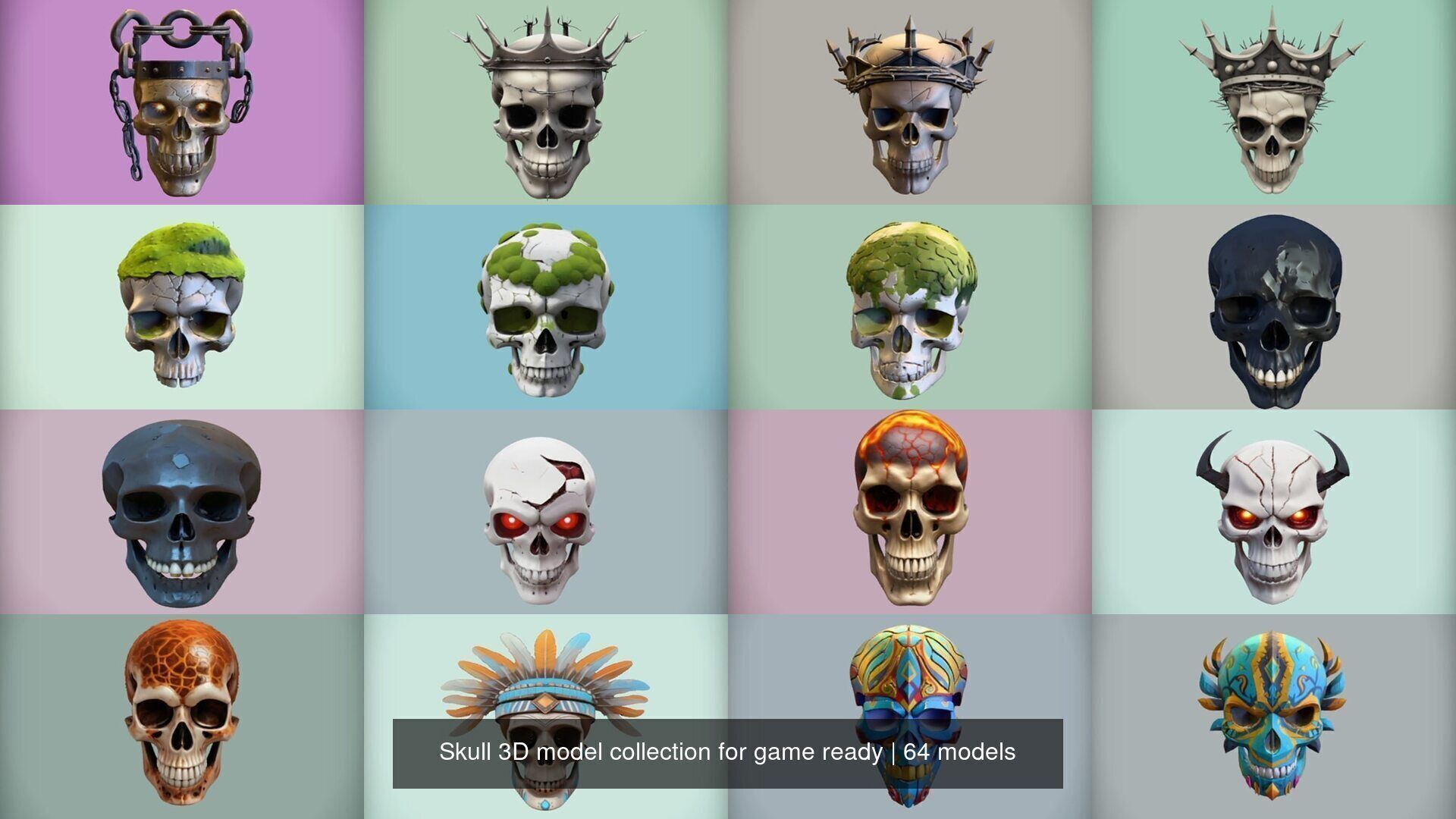 Skull 3D model collection for game ready _2