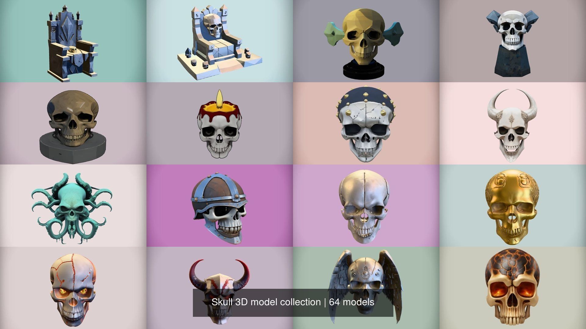 Skull 3D model collection for game ready _85