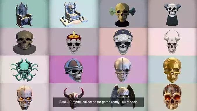 Skull 3D model collection for game ready 