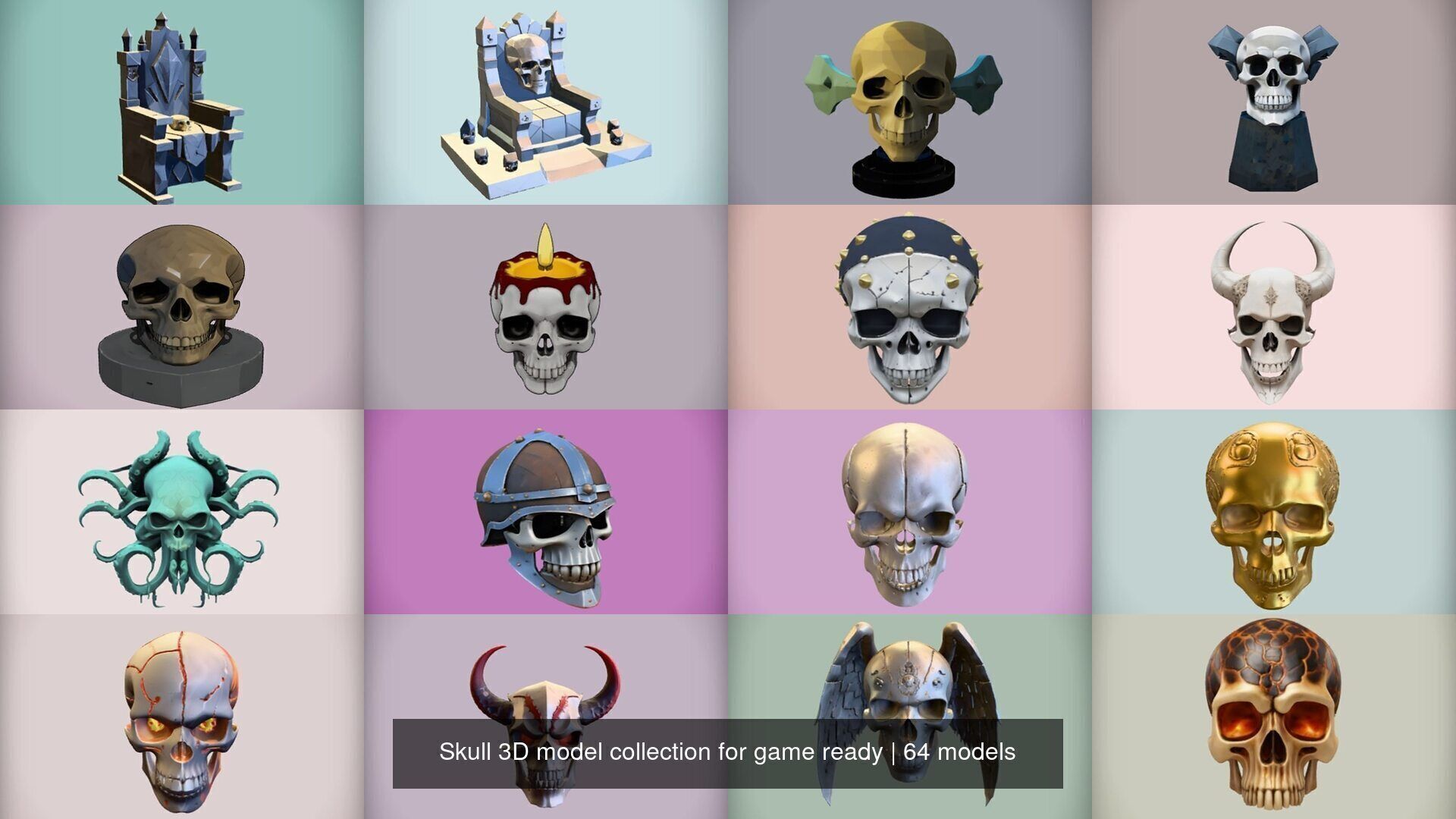 Skull 3D model collection for game ready _1