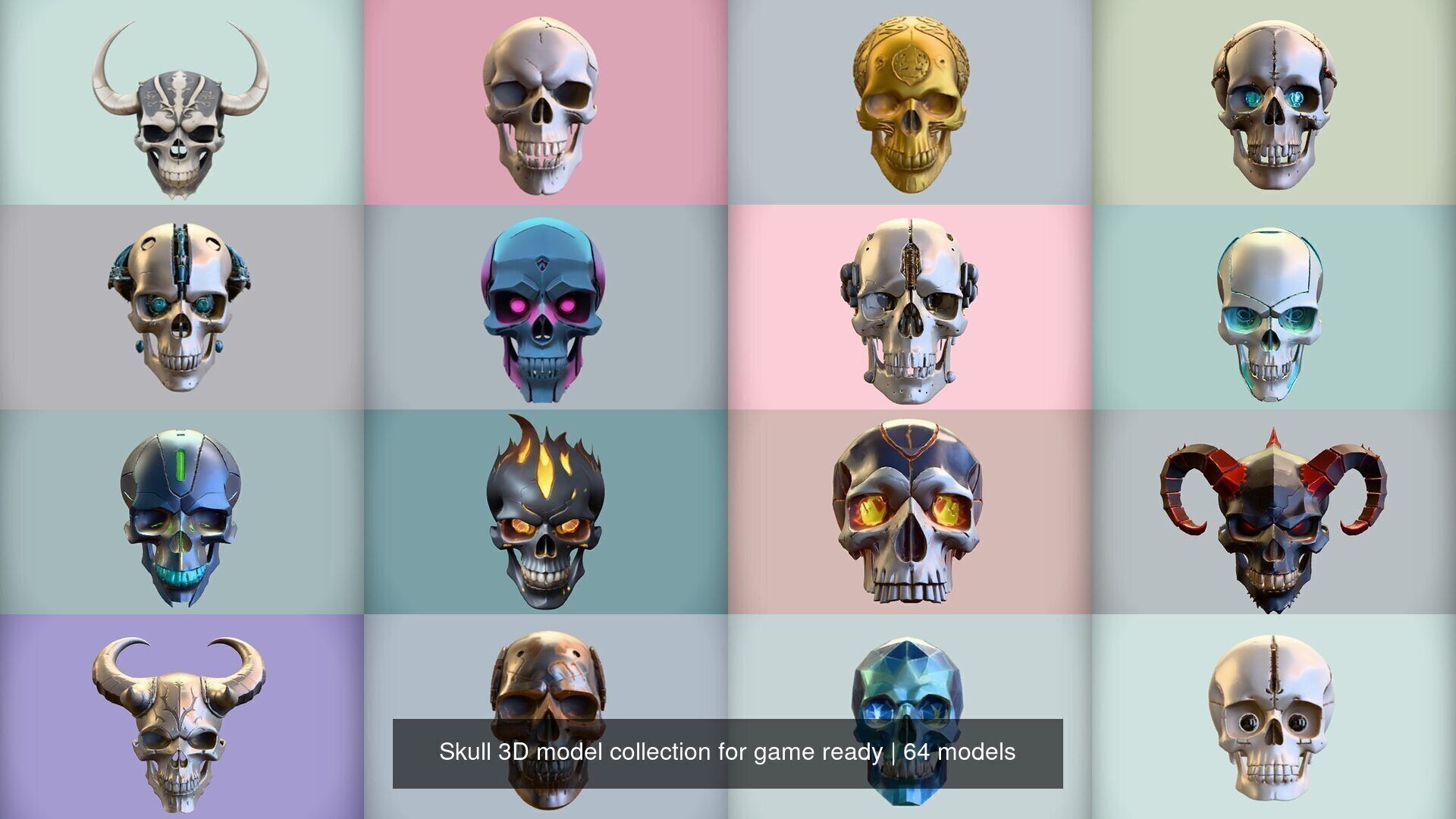 Skull 3D model collection for game ready _6