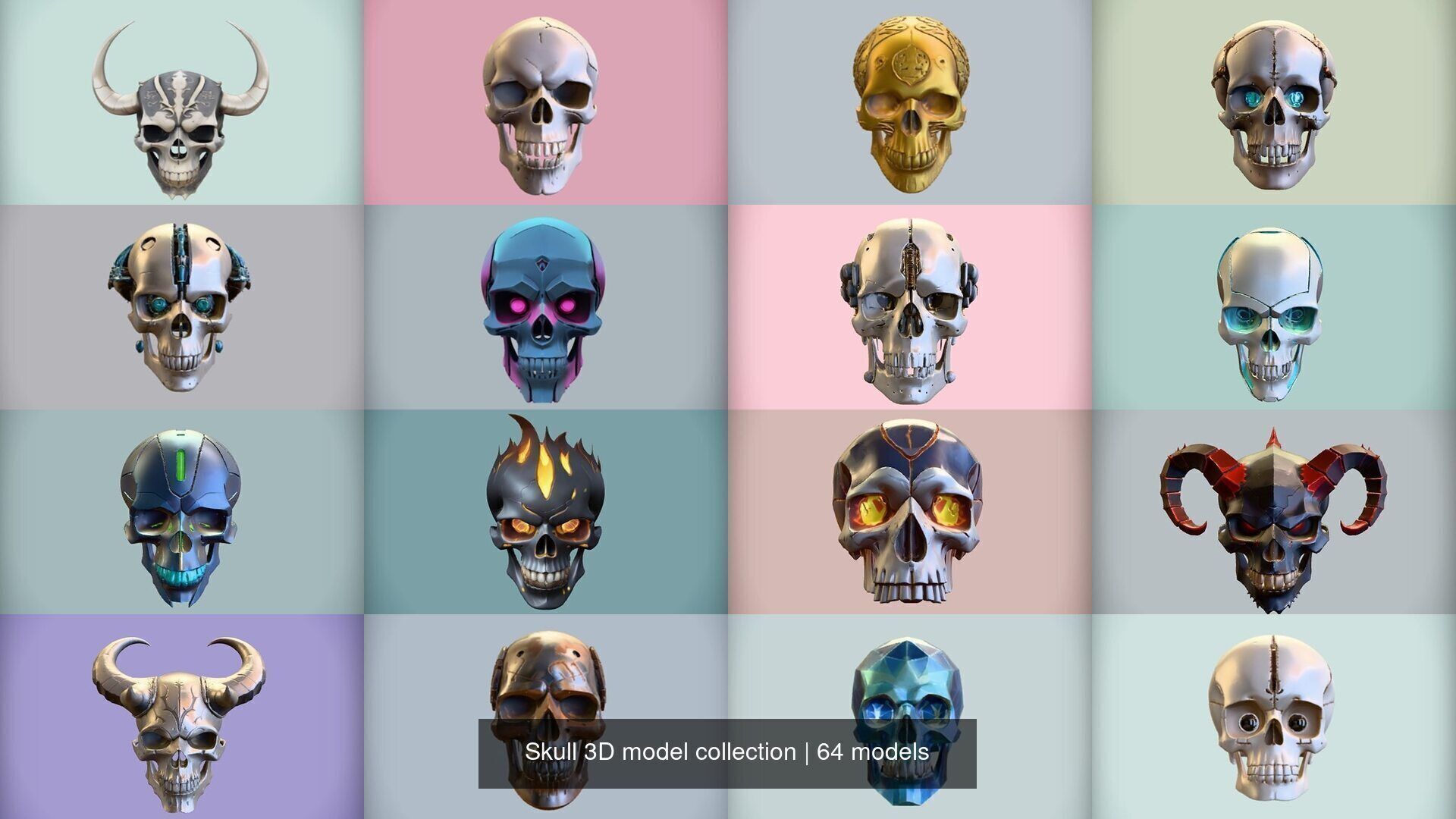 Skull 3D model collection for game ready _16