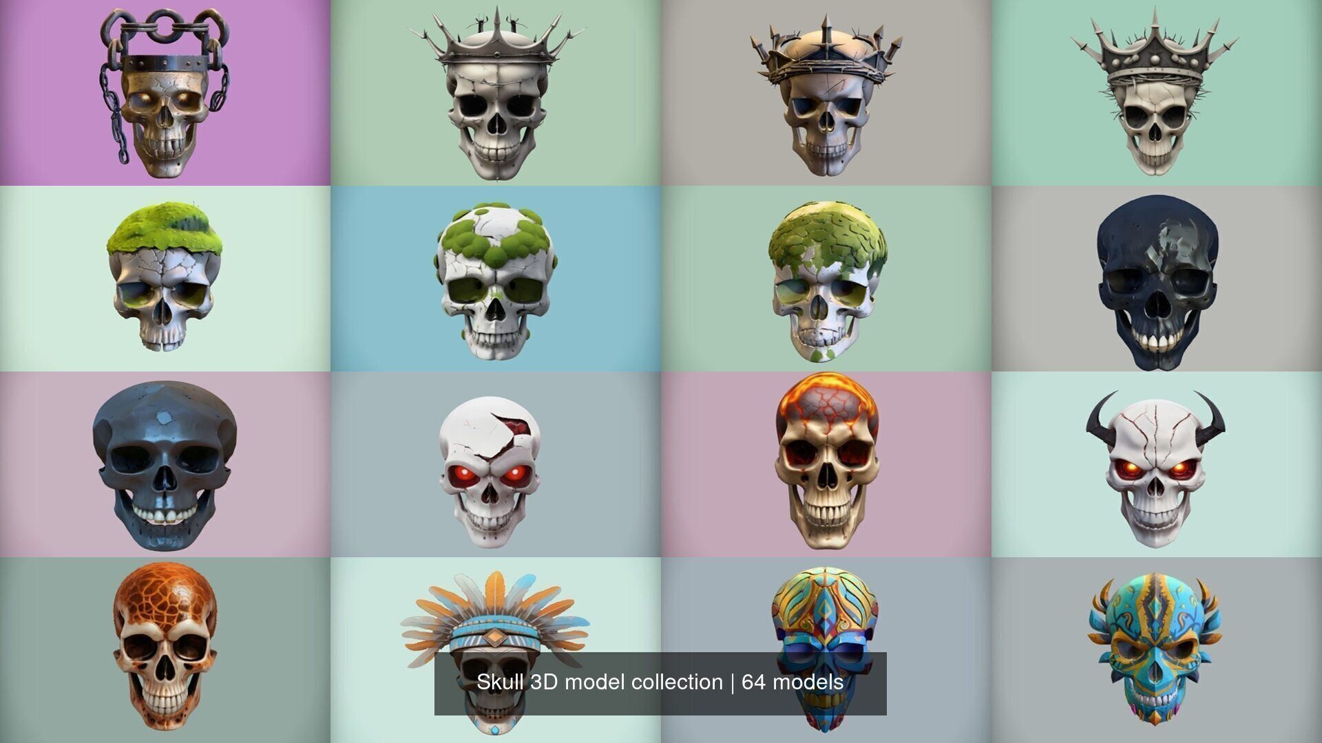 Skull 3D model collection for game ready _99