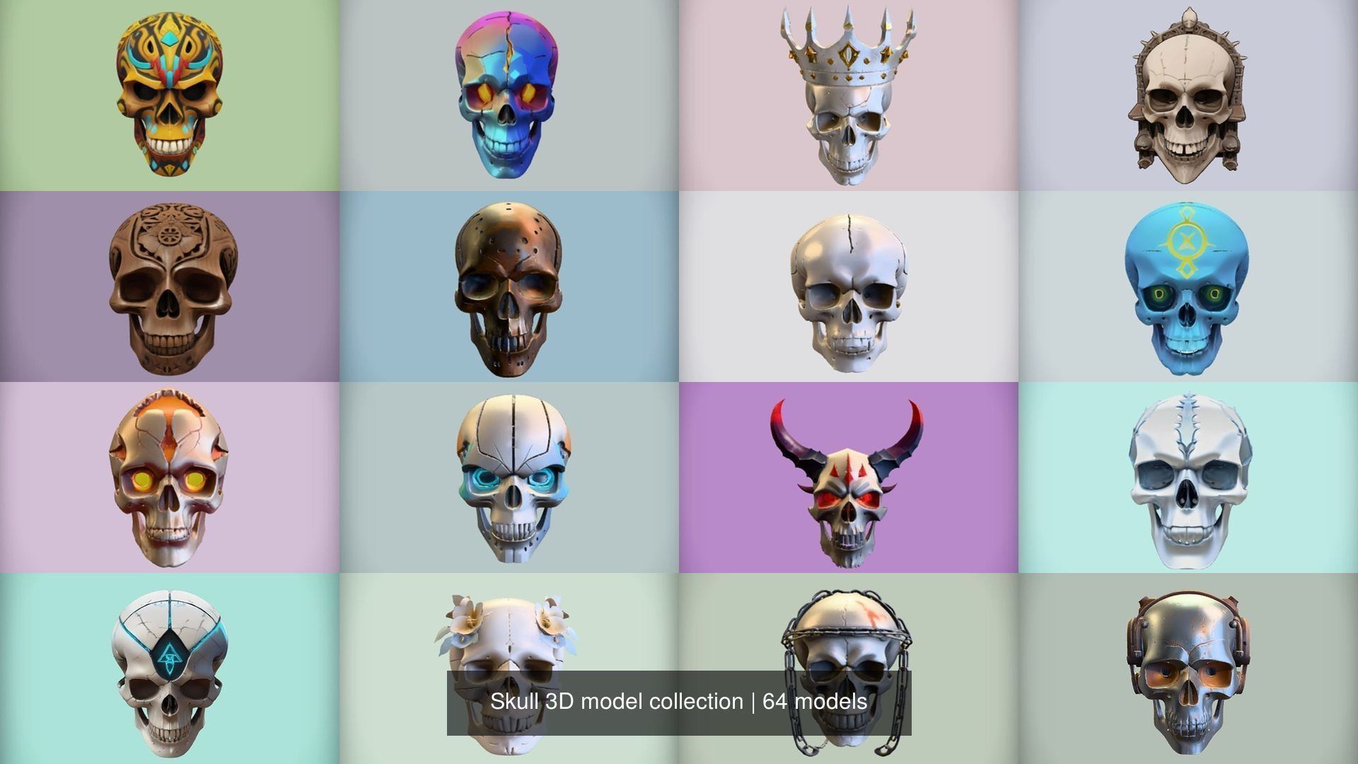 Skull 3D model collection for game ready _17