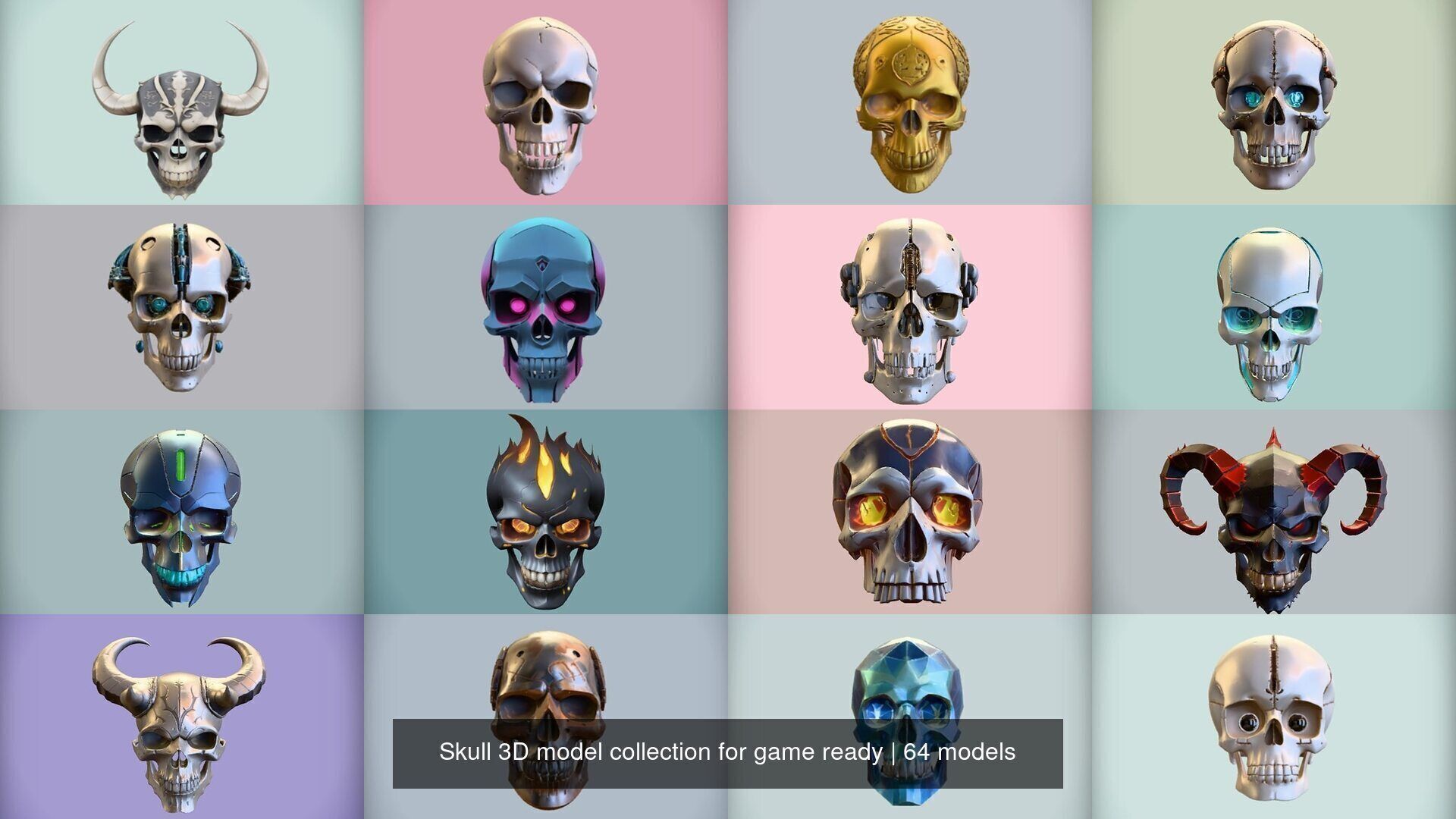 Skull 3D model collection for game ready _11