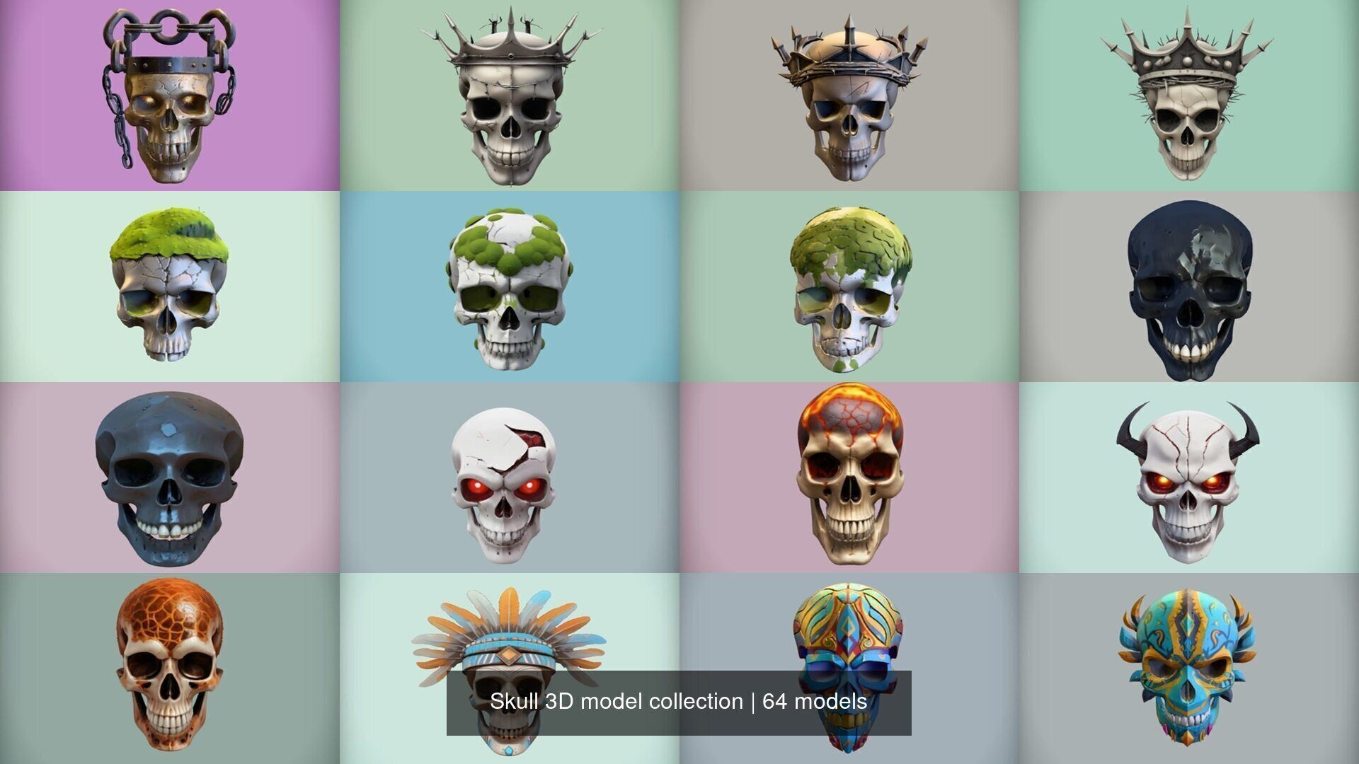 Skull 3D model collection for game ready _9