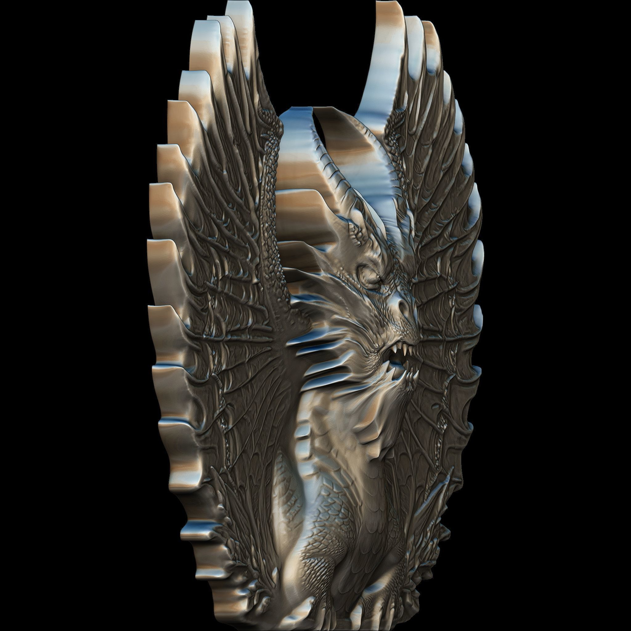 Dragon Head Relief No11 STL file for 3d Printing or CNC 3D print model_3