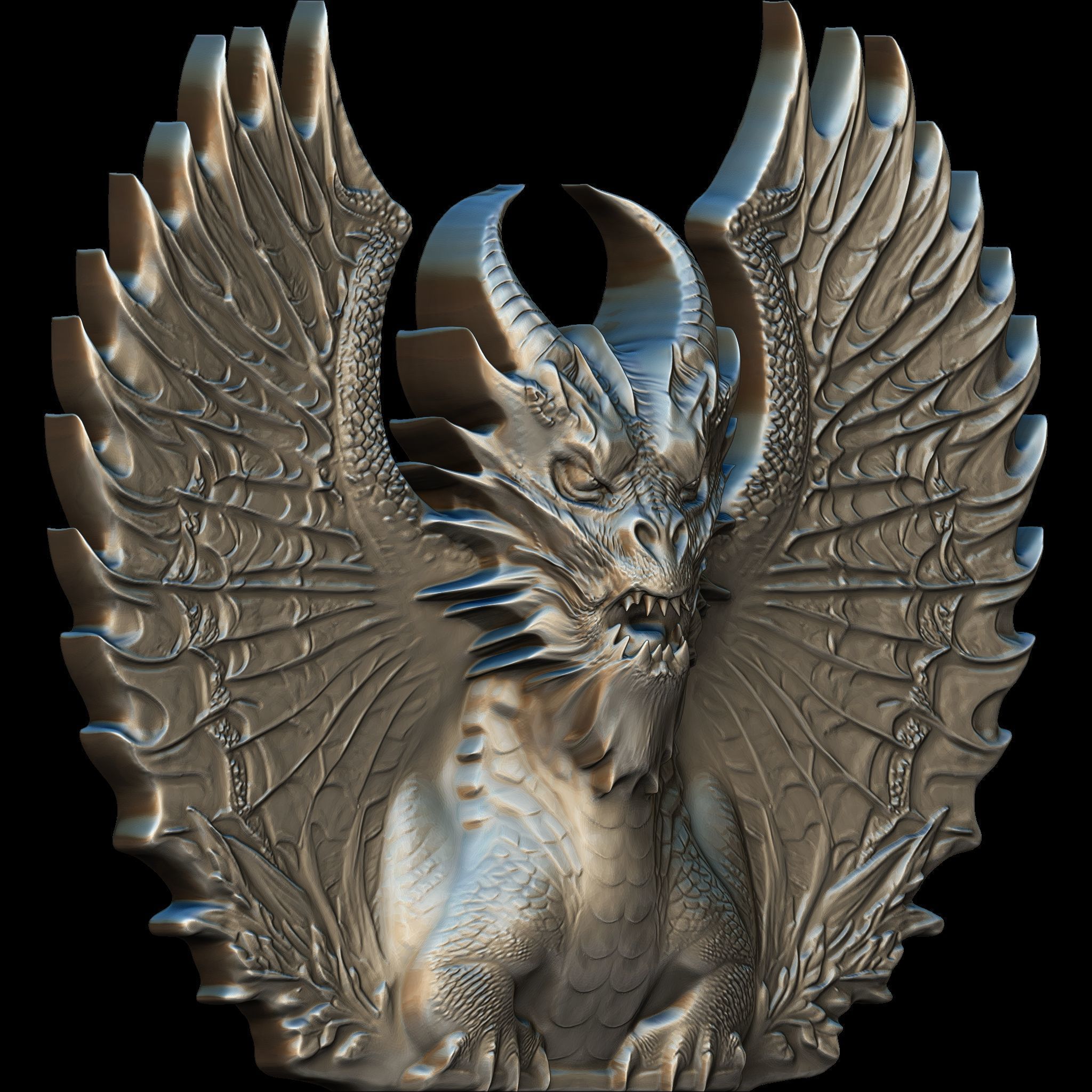 Dragon Head Relief No11 STL file for 3d Printing or CNC 3D print model_2