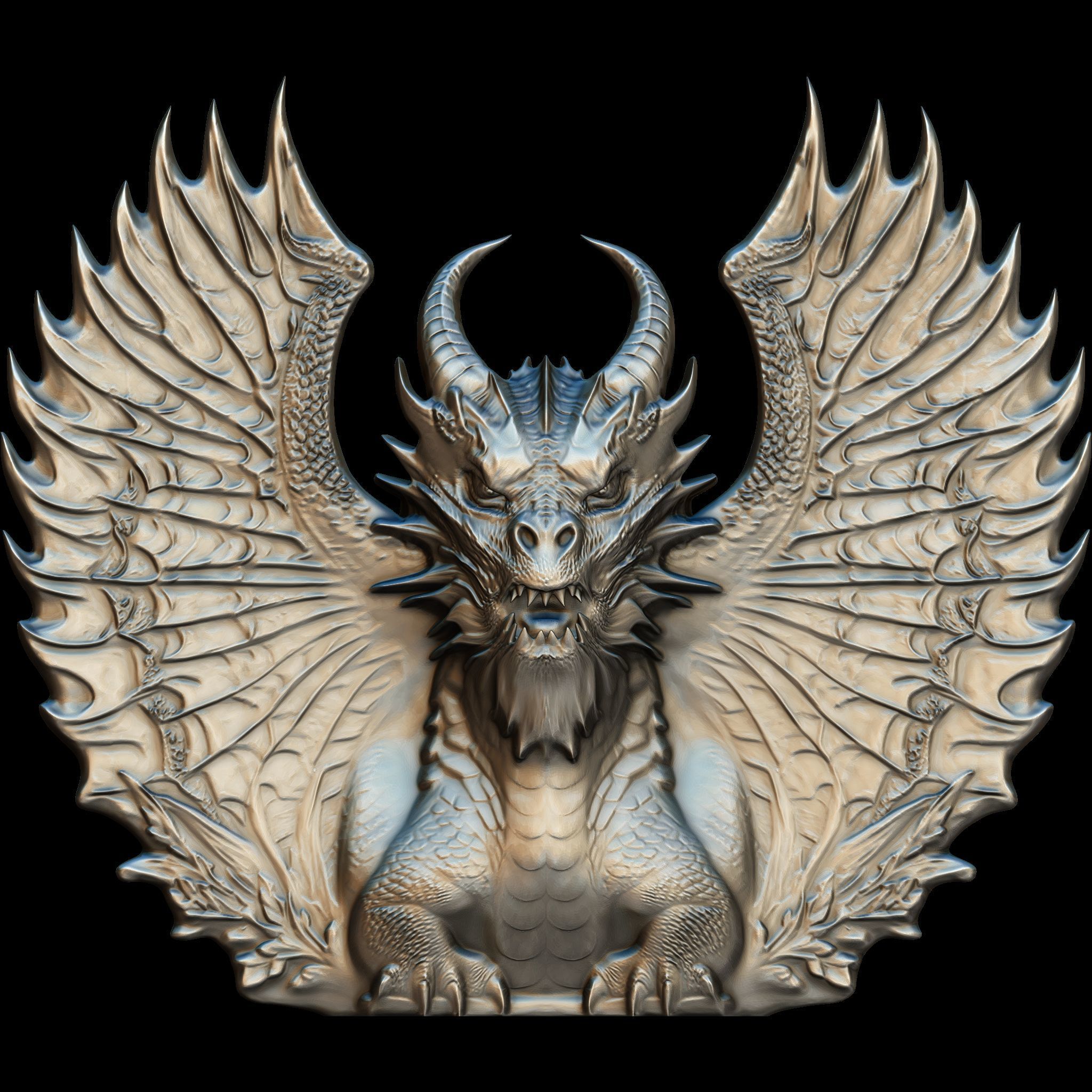 Dragon Head Relief No11 STL file for 3d Printing or CNC 3D print model_1