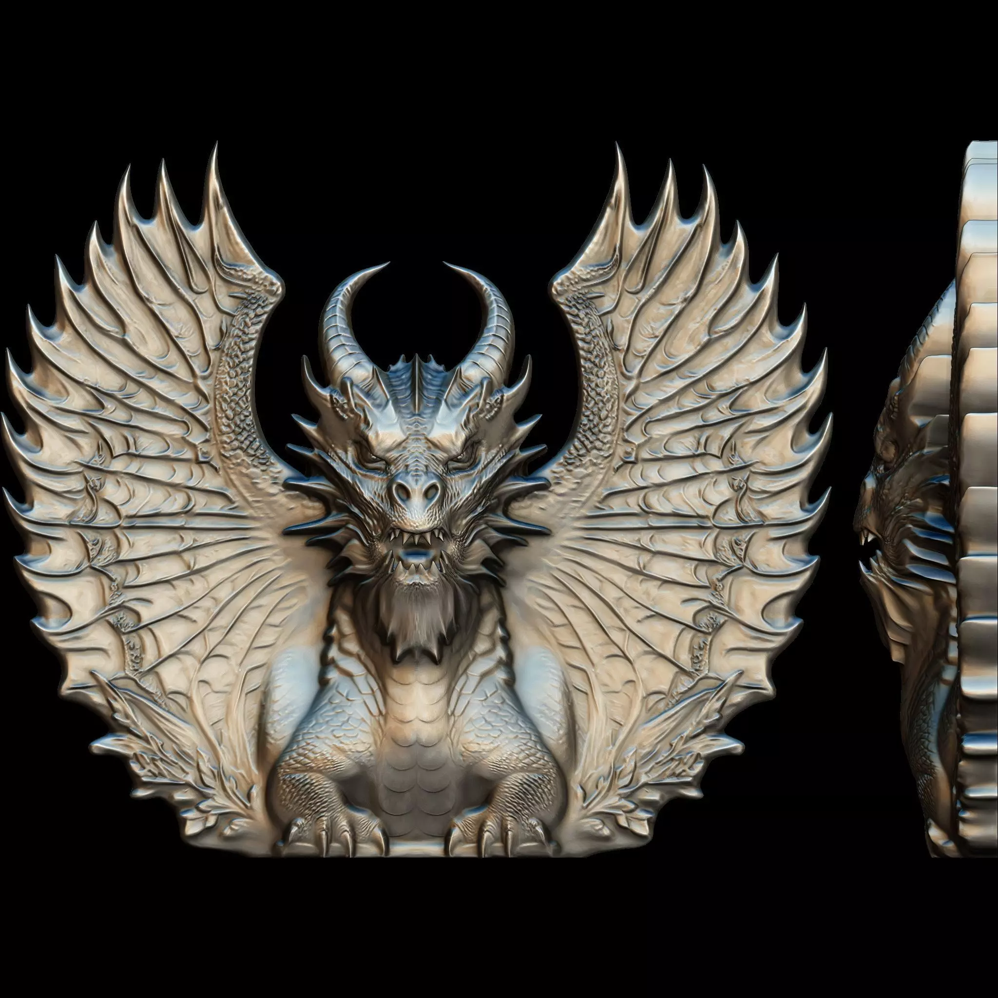 Dragon Head Relief No11 STL file for 3d Printing or CNC 3D print model_0