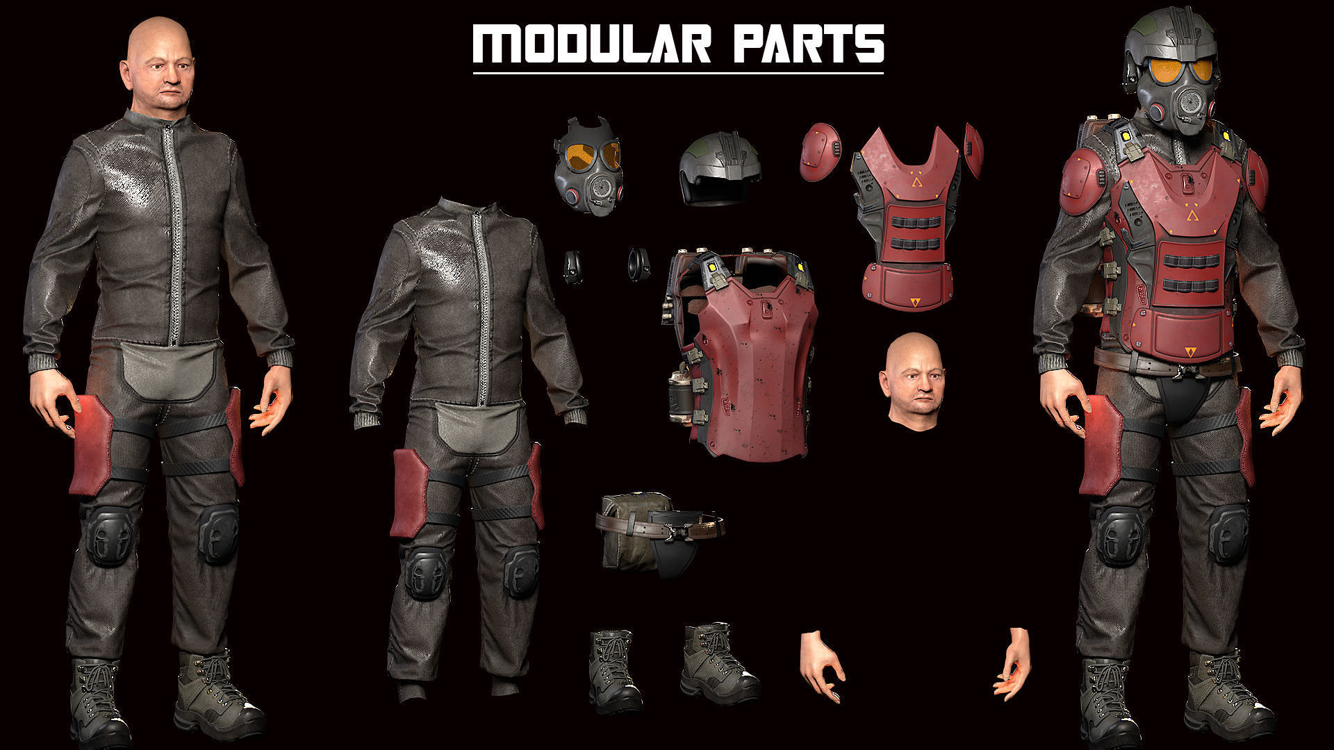 MODULAR SOLDIER FUTURE SCI FI GAME READY CHARACTER LOW POLY Low-poly 3D model_6