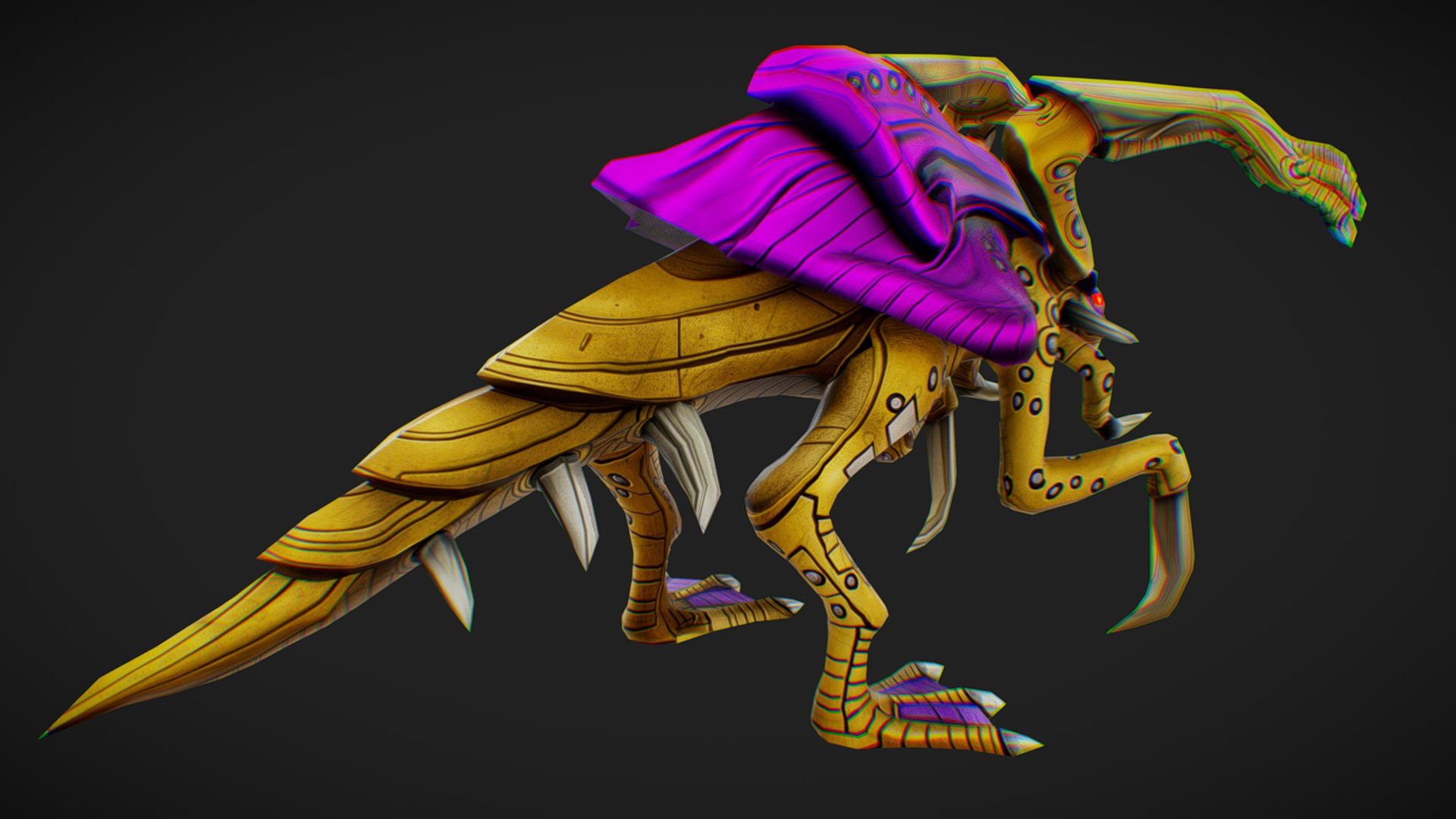 Alien Flea Monster Insect Creature Golden Bug Zergling Low-poly 3D model_6