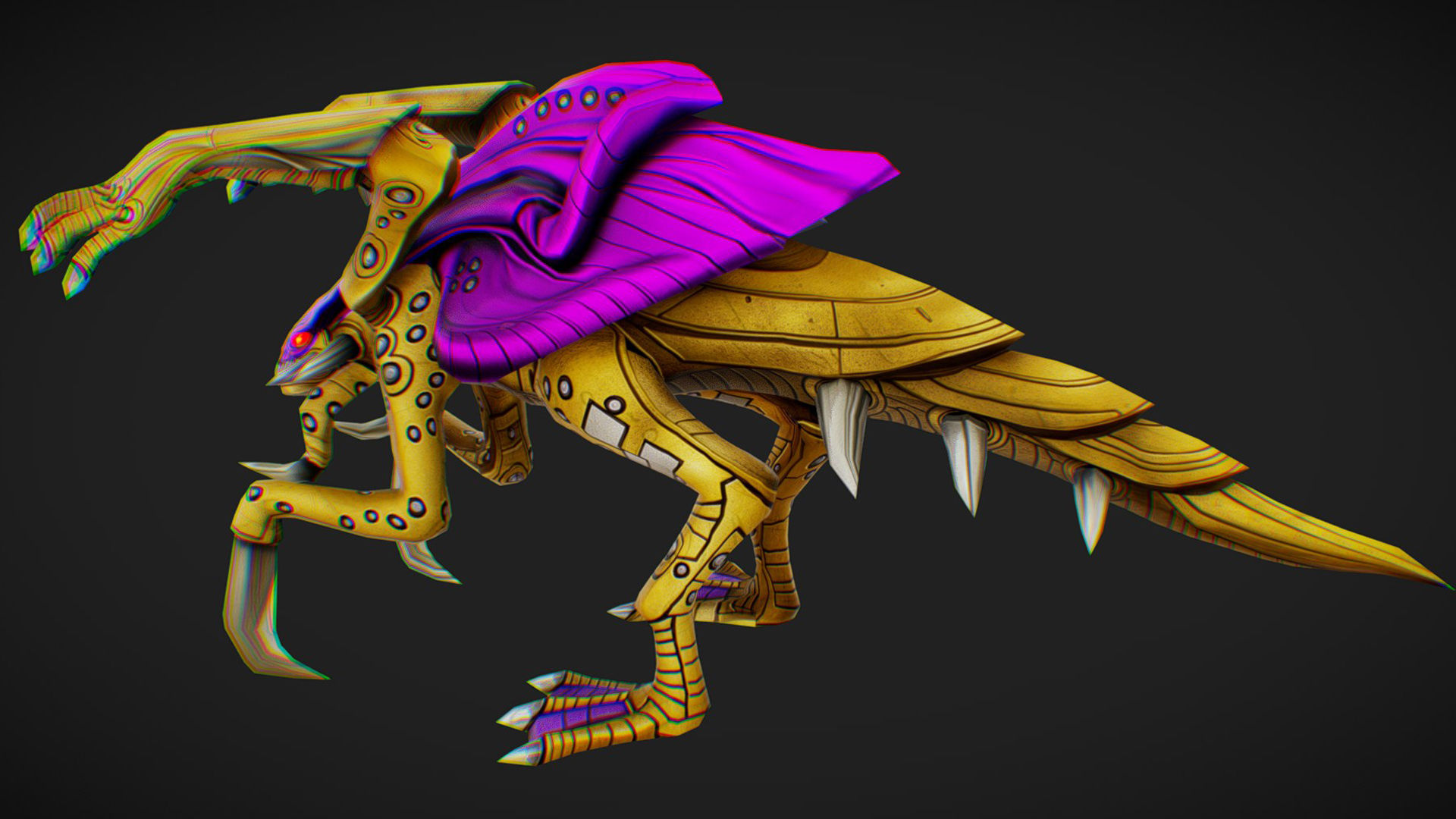 Alien Flea Monster Insect Creature Golden Bug Zergling Low-poly 3D model_3