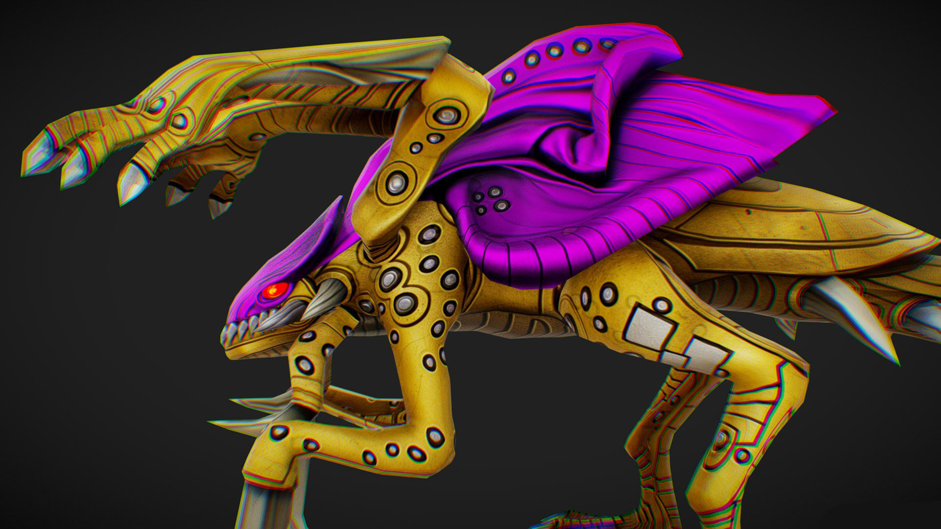 Alien Flea Monster Insect Creature Golden Bug Zergling Low-poly 3D model_12