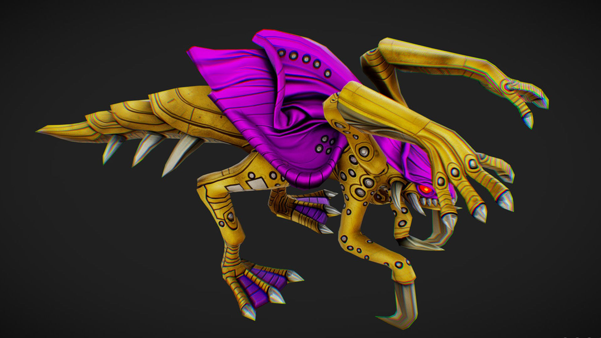 Alien Flea Monster Insect Creature Golden Bug Zergling Low-poly 3D model_8